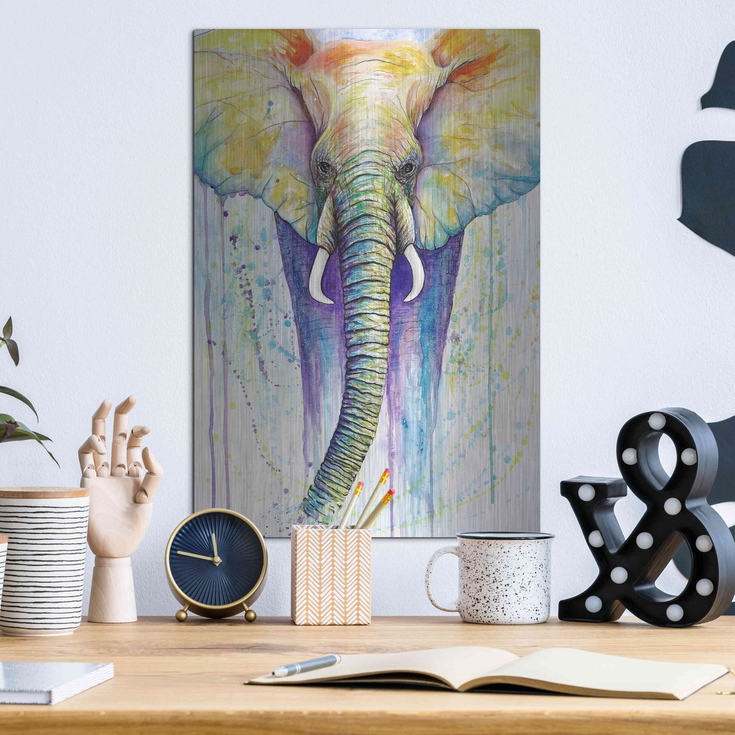 Luxe Metal Art 'Elephant Colors' by Michelle Faber, Metal Wall Art,12x16