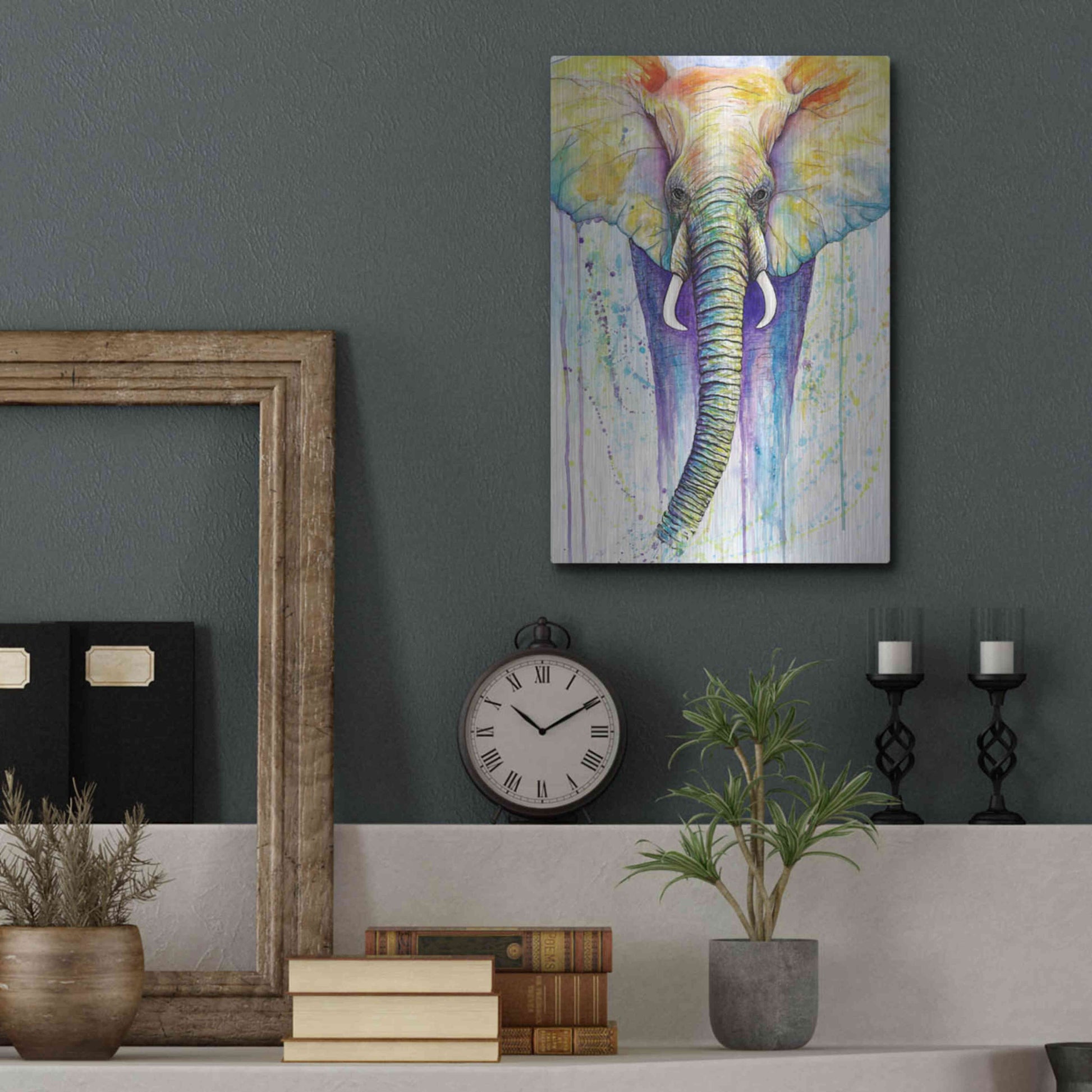 Luxe Metal Art 'Elephant Colors' by Michelle Faber, Metal Wall Art,12x16