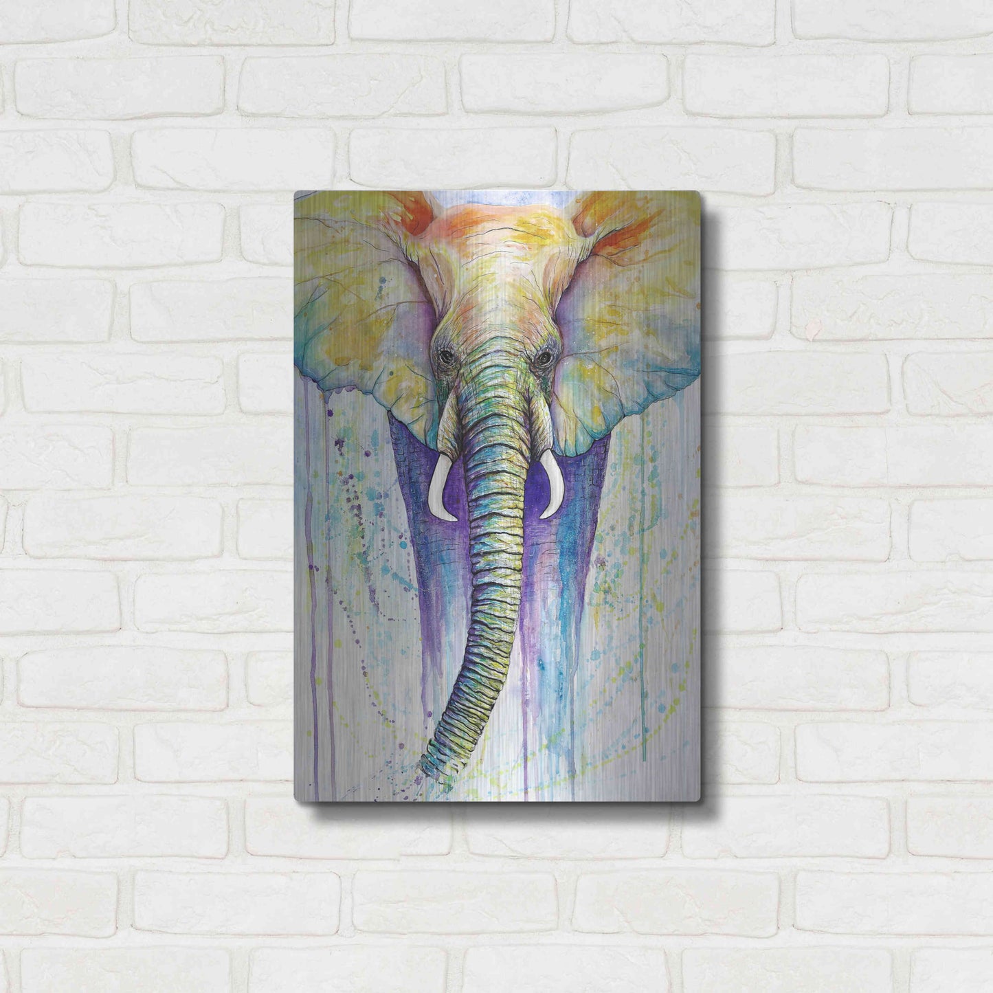 Luxe Metal Art 'Elephant Colors' by Michelle Faber, Metal Wall Art,16x24