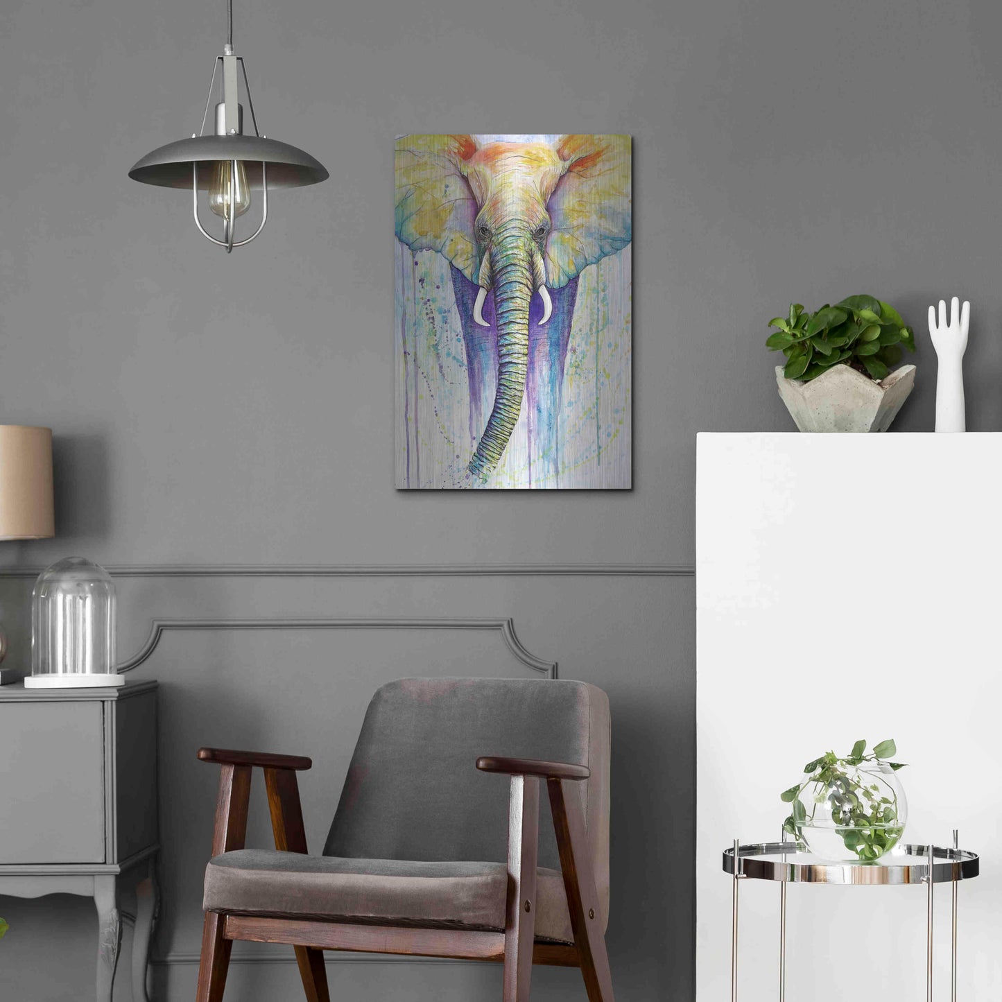 Luxe Metal Art 'Elephant Colors' by Michelle Faber, Metal Wall Art,16x24