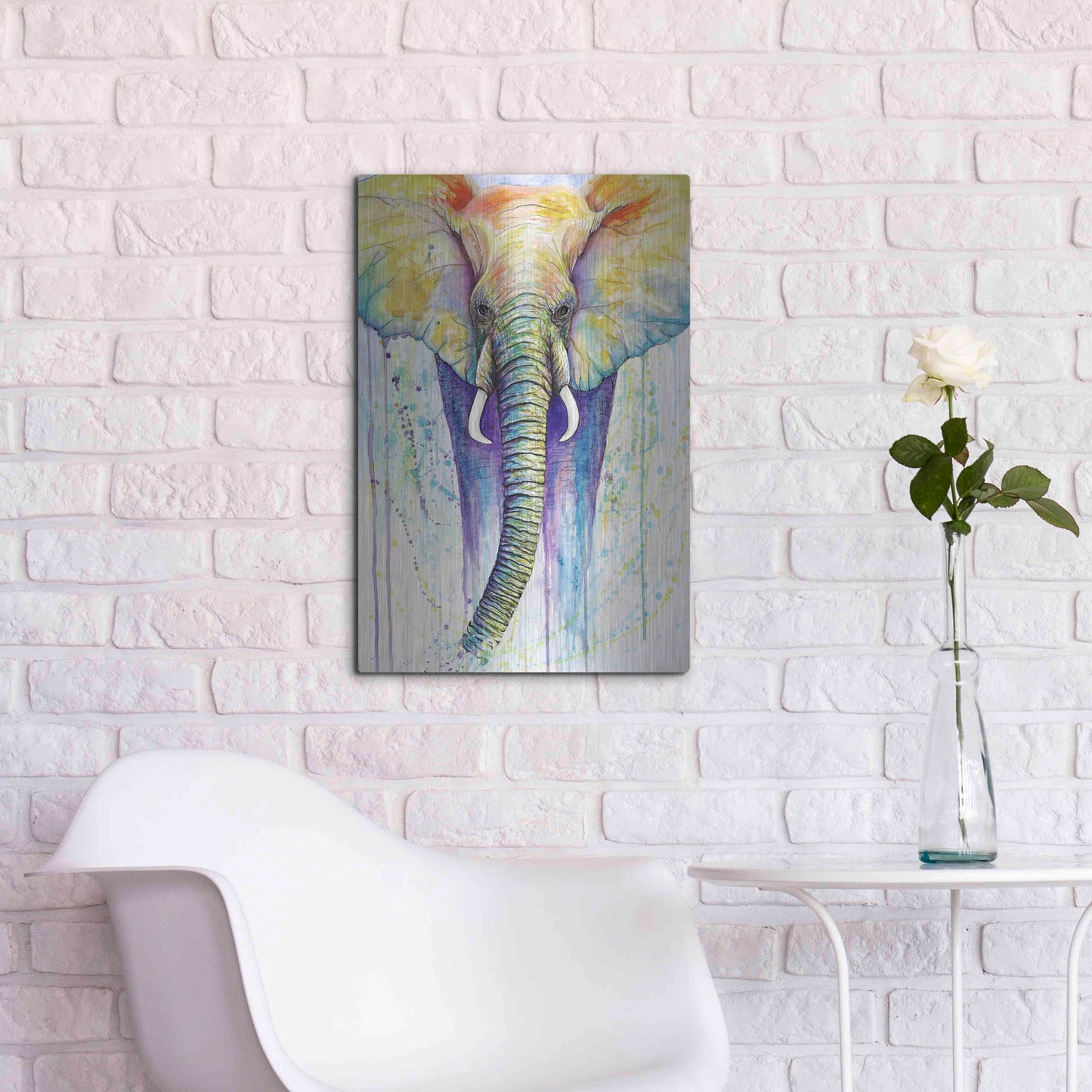 Luxe Metal Art 'Elephant Colors' by Michelle Faber, Metal Wall Art,16x24
