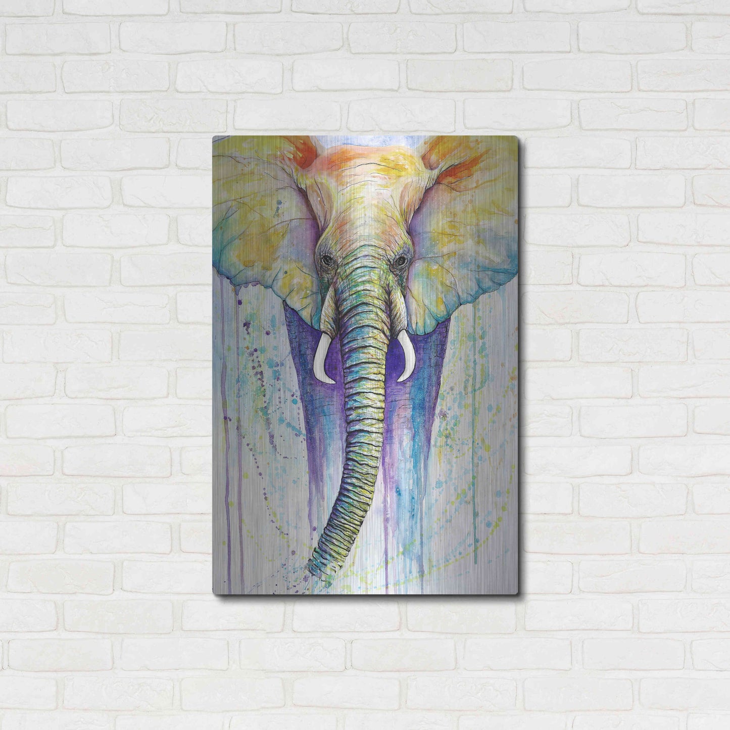 Luxe Metal Art 'Elephant Colors' by Michelle Faber, Metal Wall Art,24x36