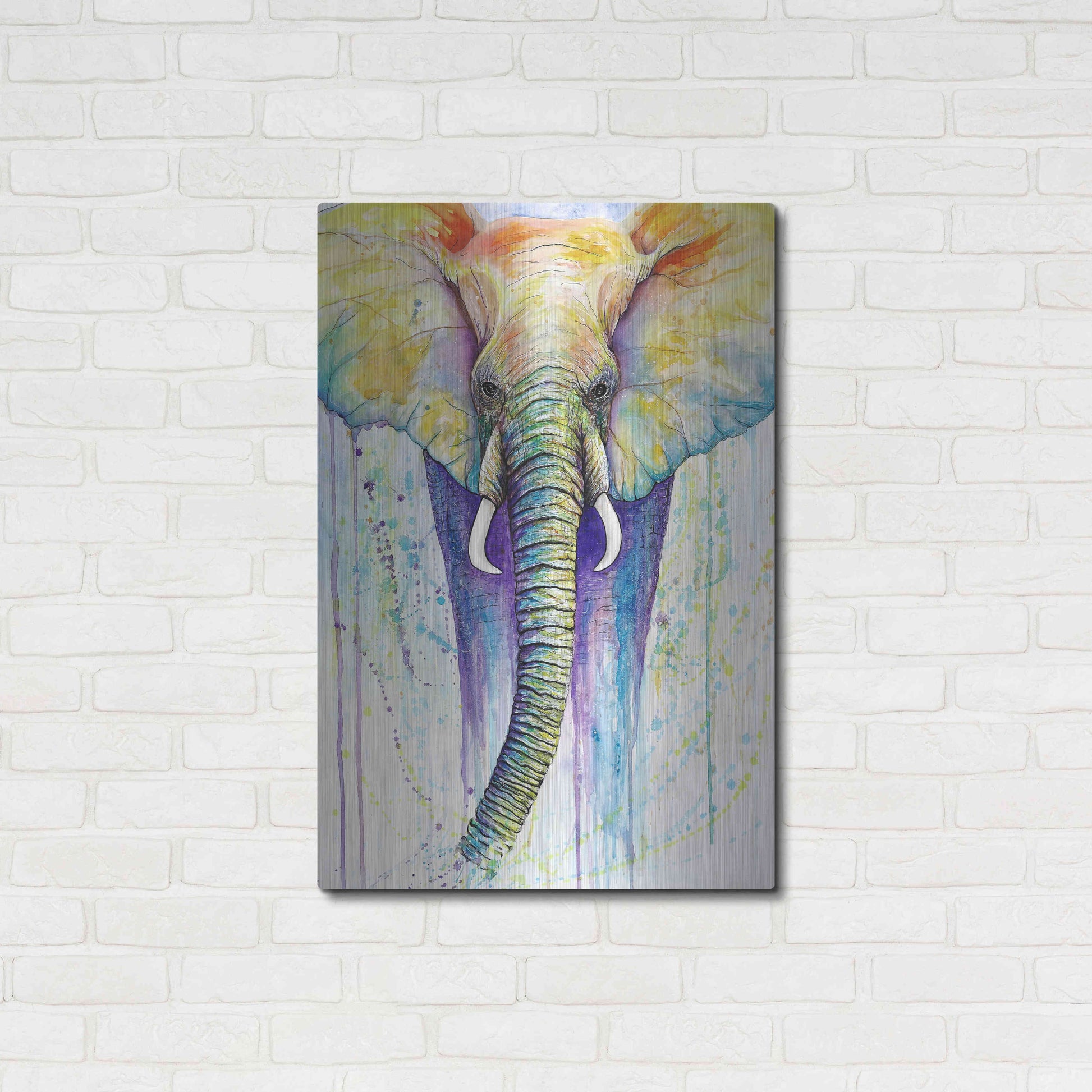 Luxe Metal Art 'Elephant Colors' by Michelle Faber, Metal Wall Art,24x36