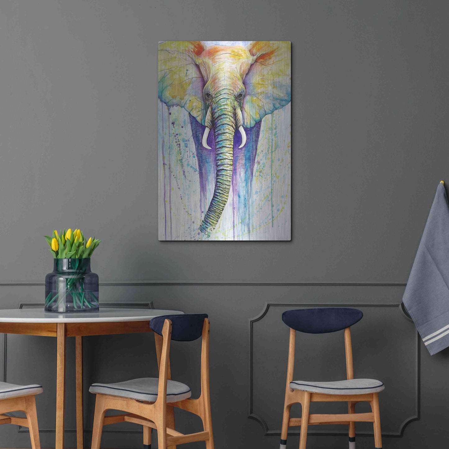 Luxe Metal Art 'Elephant Colors' by Michelle Faber, Metal Wall Art,24x36