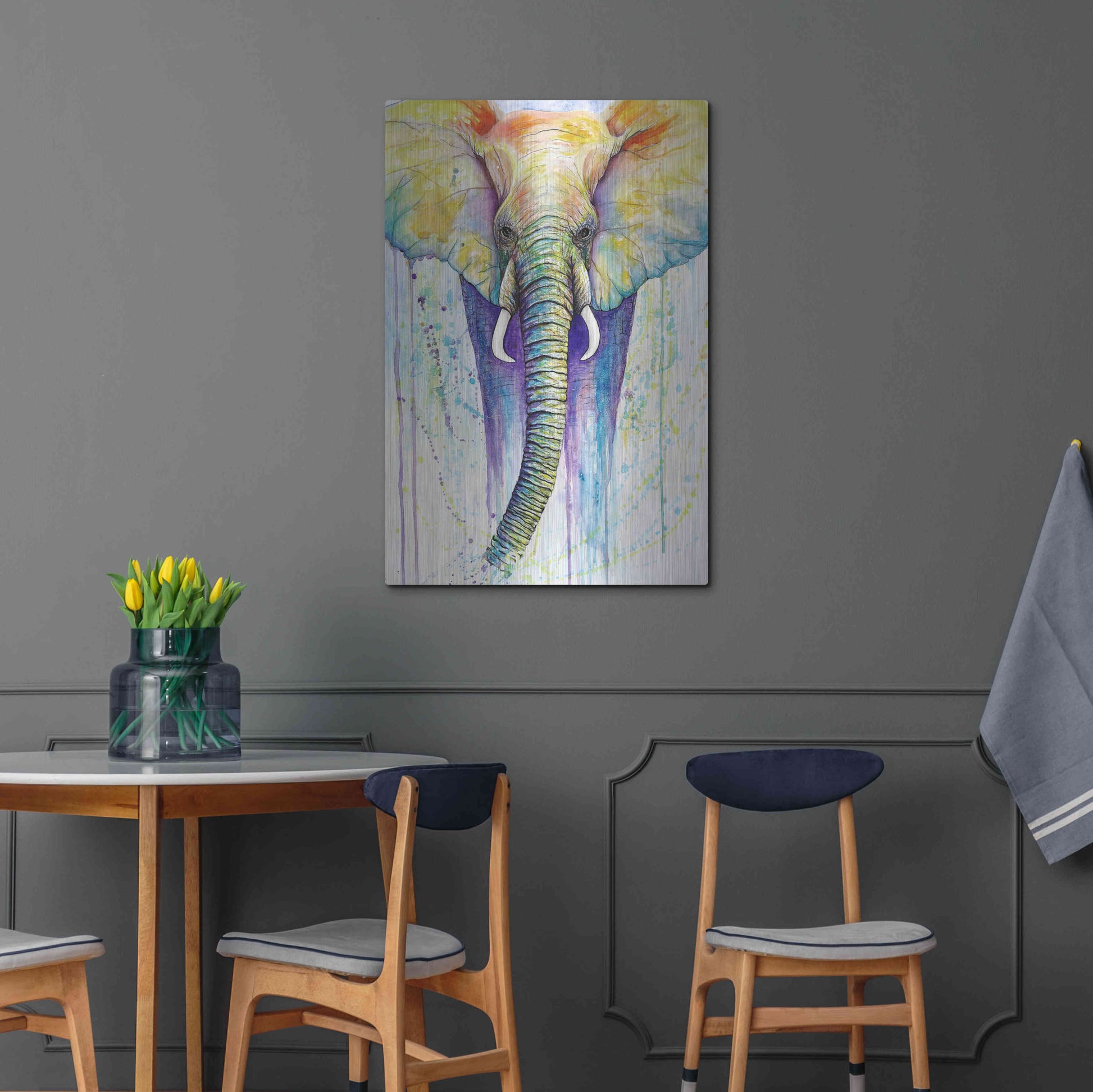 Luxe Metal Art 'Elephant Colors' by Michelle Faber, Metal Wall Art,24x36