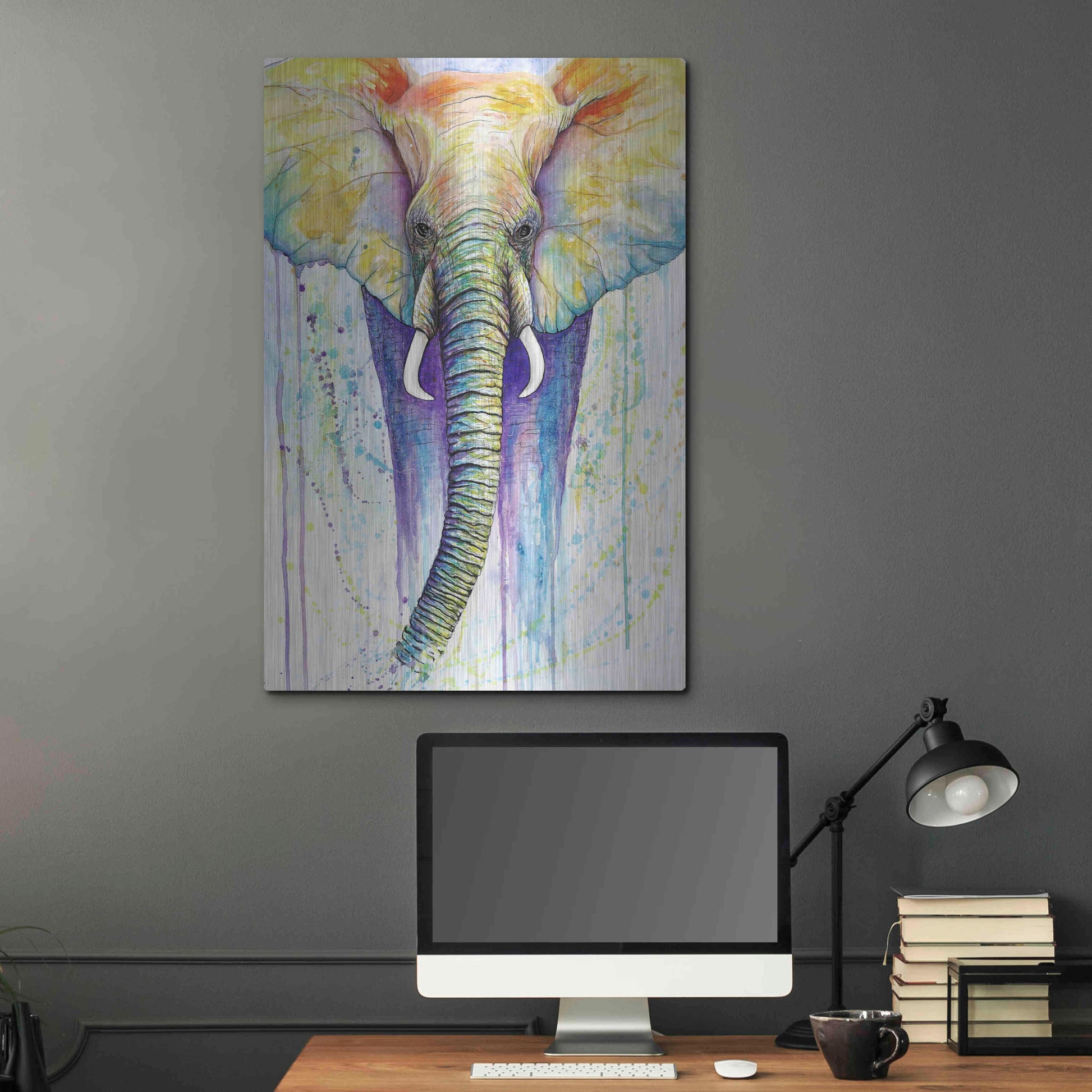 Luxe Metal Art 'Elephant Colors' by Michelle Faber, Metal Wall Art,24x36