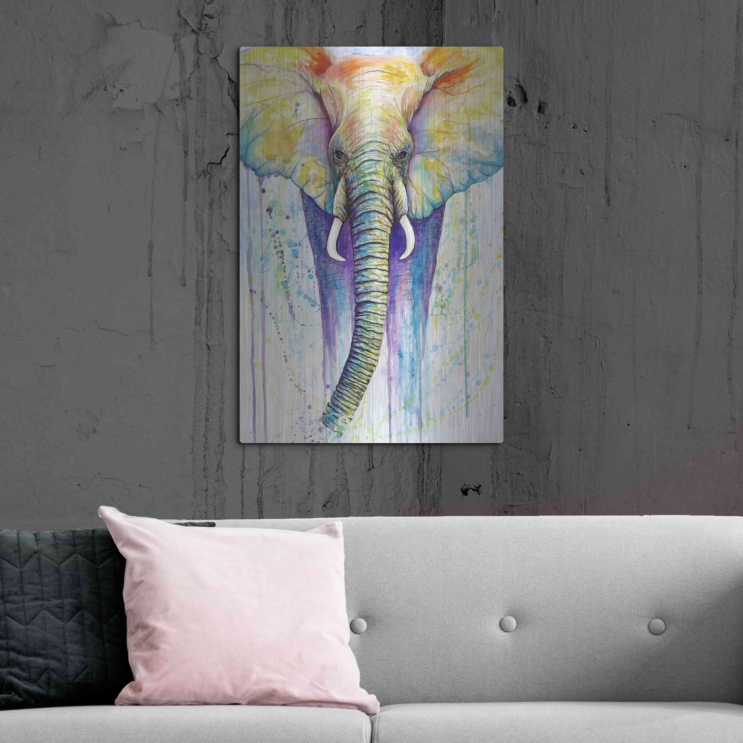 Luxe Metal Art 'Elephant Colors' by Michelle Faber, Metal Wall Art,24x36