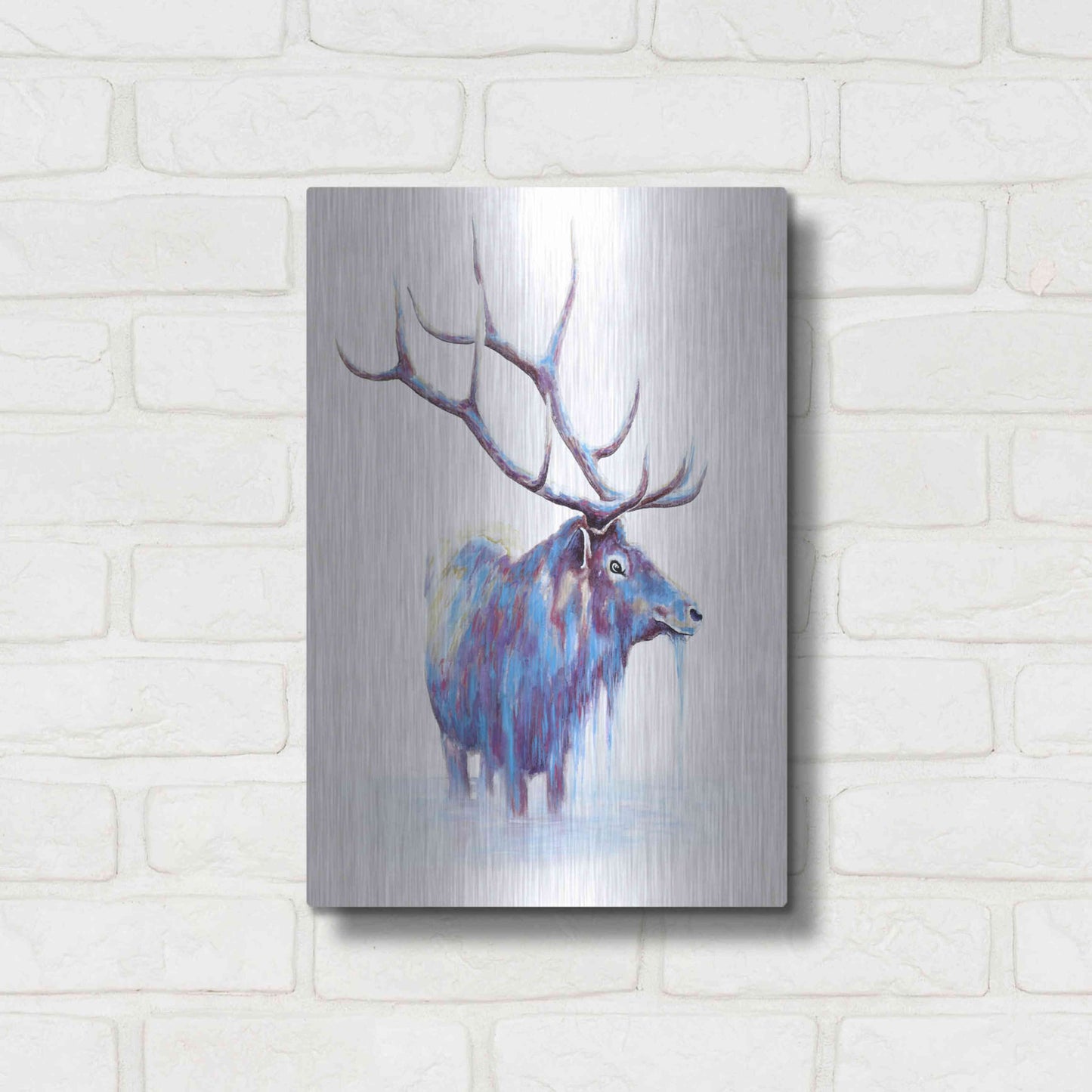 Luxe Metal Art 'Elk in Water' by Michelle Faber, Metal Wall Art,12x16