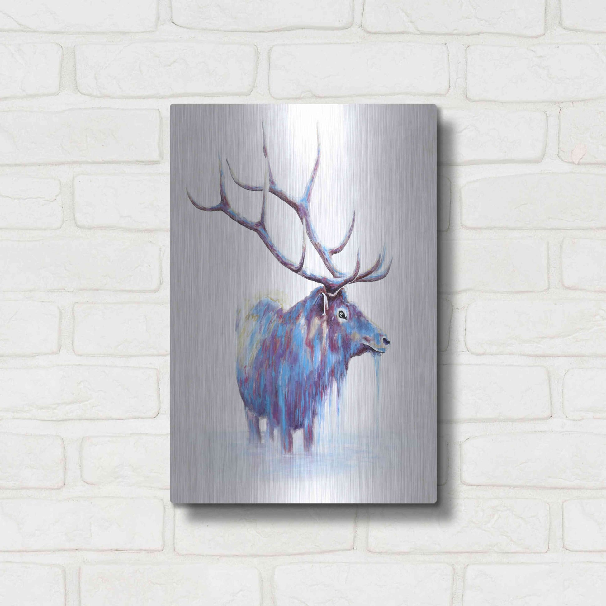 Luxe Metal Art 'Elk in Water' by Michelle Faber, Metal Wall Art,12x16