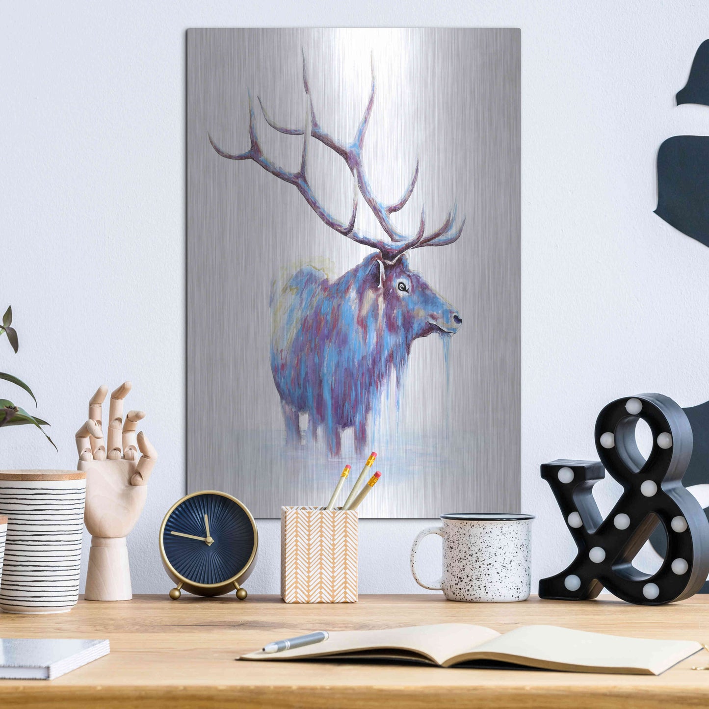 Luxe Metal Art 'Elk in Water' by Michelle Faber, Metal Wall Art,12x16