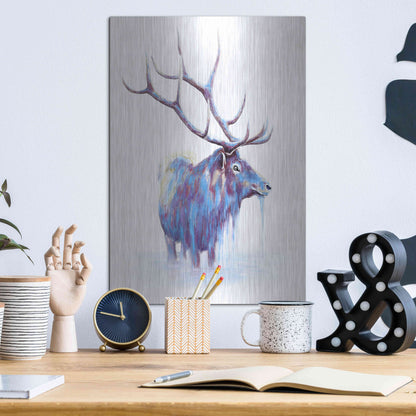 Luxe Metal Art 'Elk in Water' by Michelle Faber, Metal Wall Art,12x16