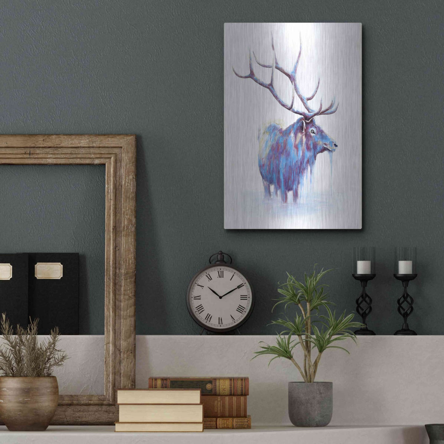 Luxe Metal Art 'Elk in Water' by Michelle Faber, Metal Wall Art,12x16