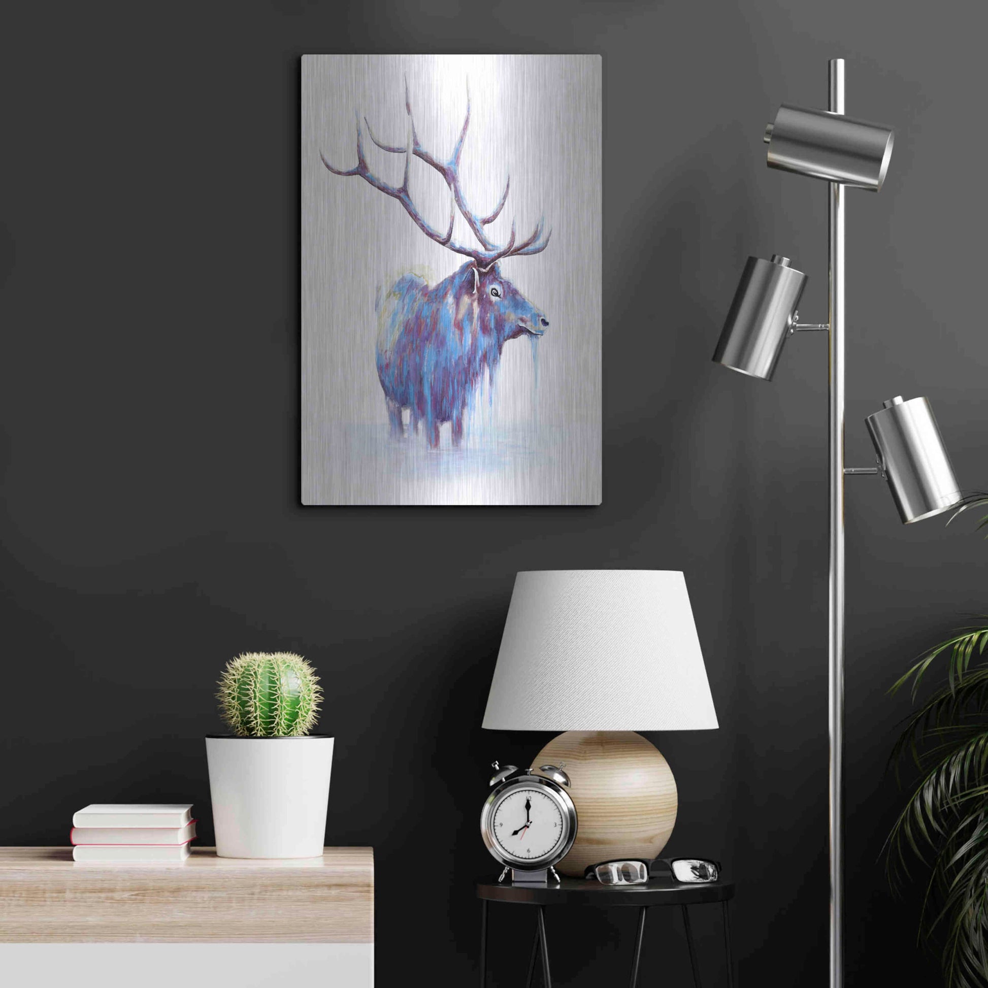 Luxe Metal Art 'Elk in Water' by Michelle Faber, Metal Wall Art,16x24