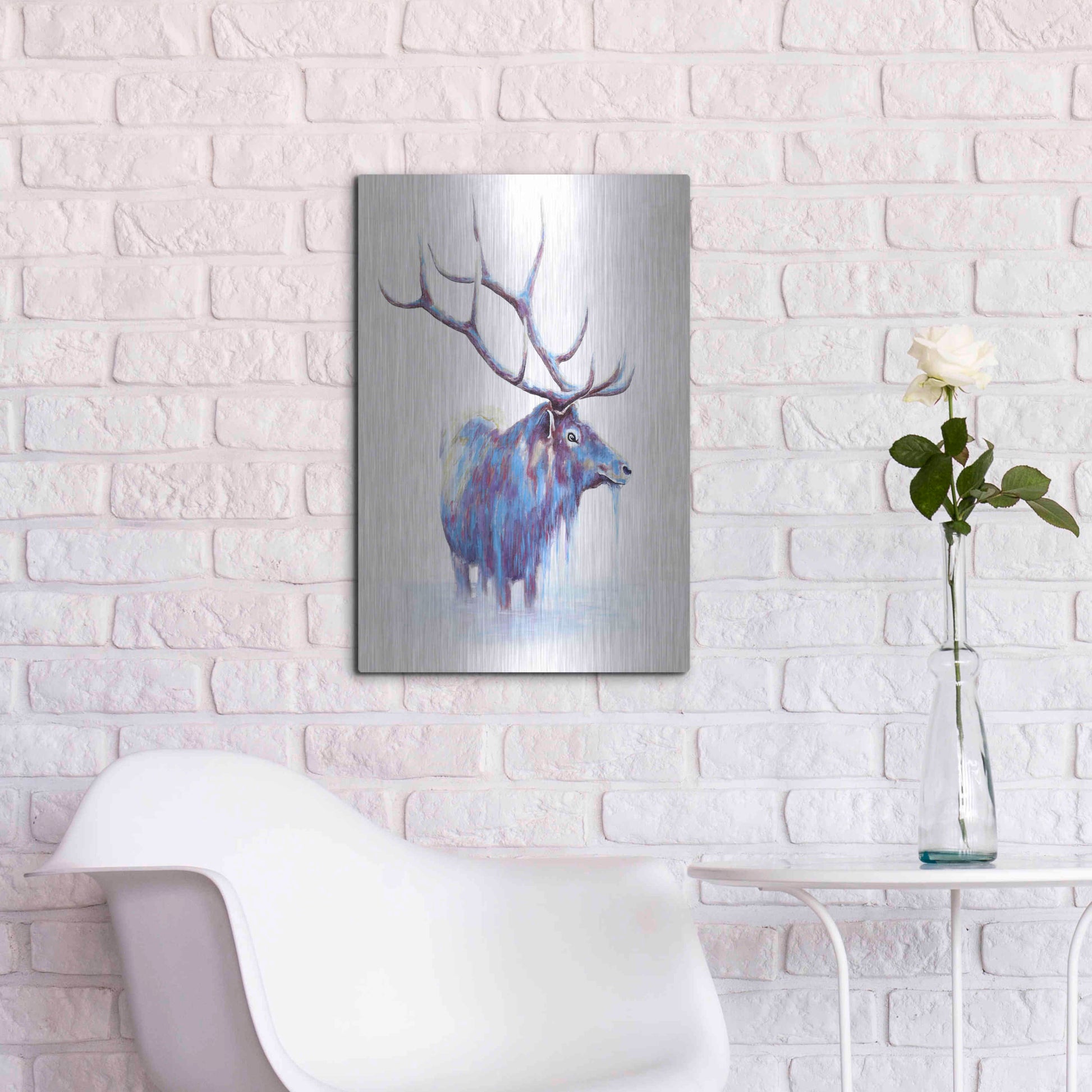 Luxe Metal Art 'Elk in Water' by Michelle Faber, Metal Wall Art,16x24