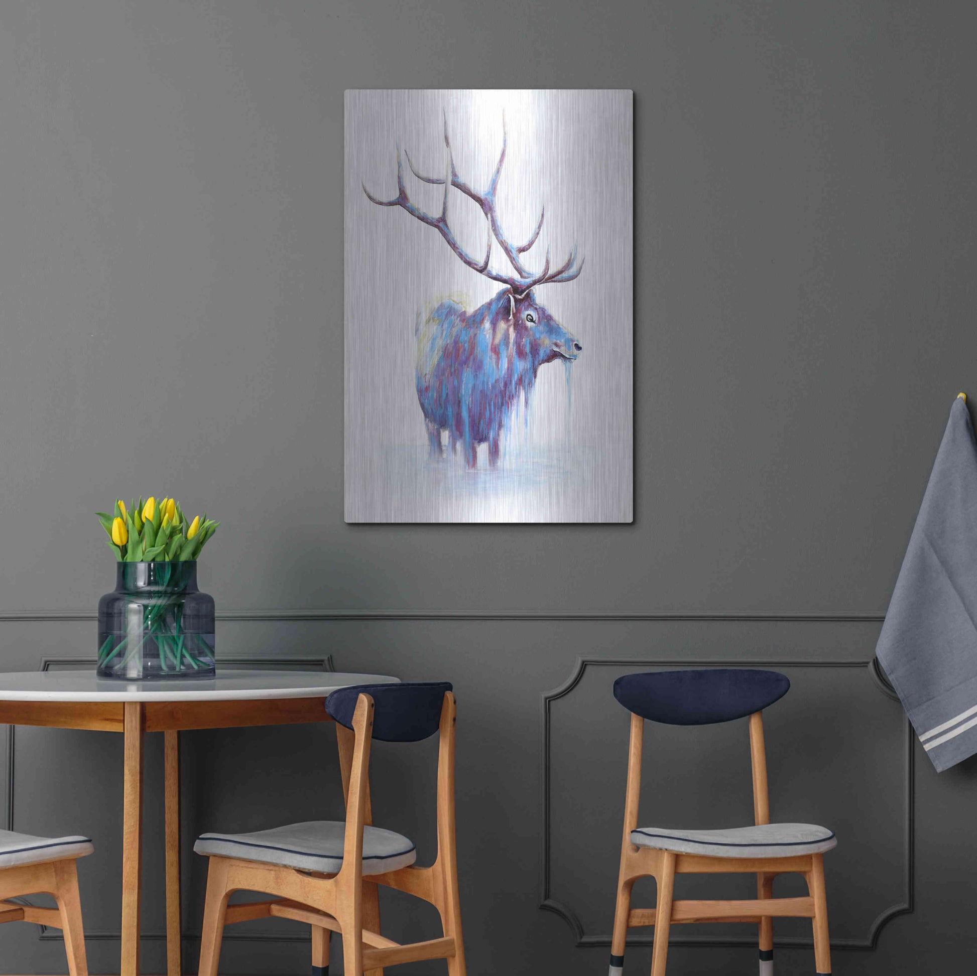 Luxe Metal Art 'Elk in Water' by Michelle Faber, Metal Wall Art,24x36
