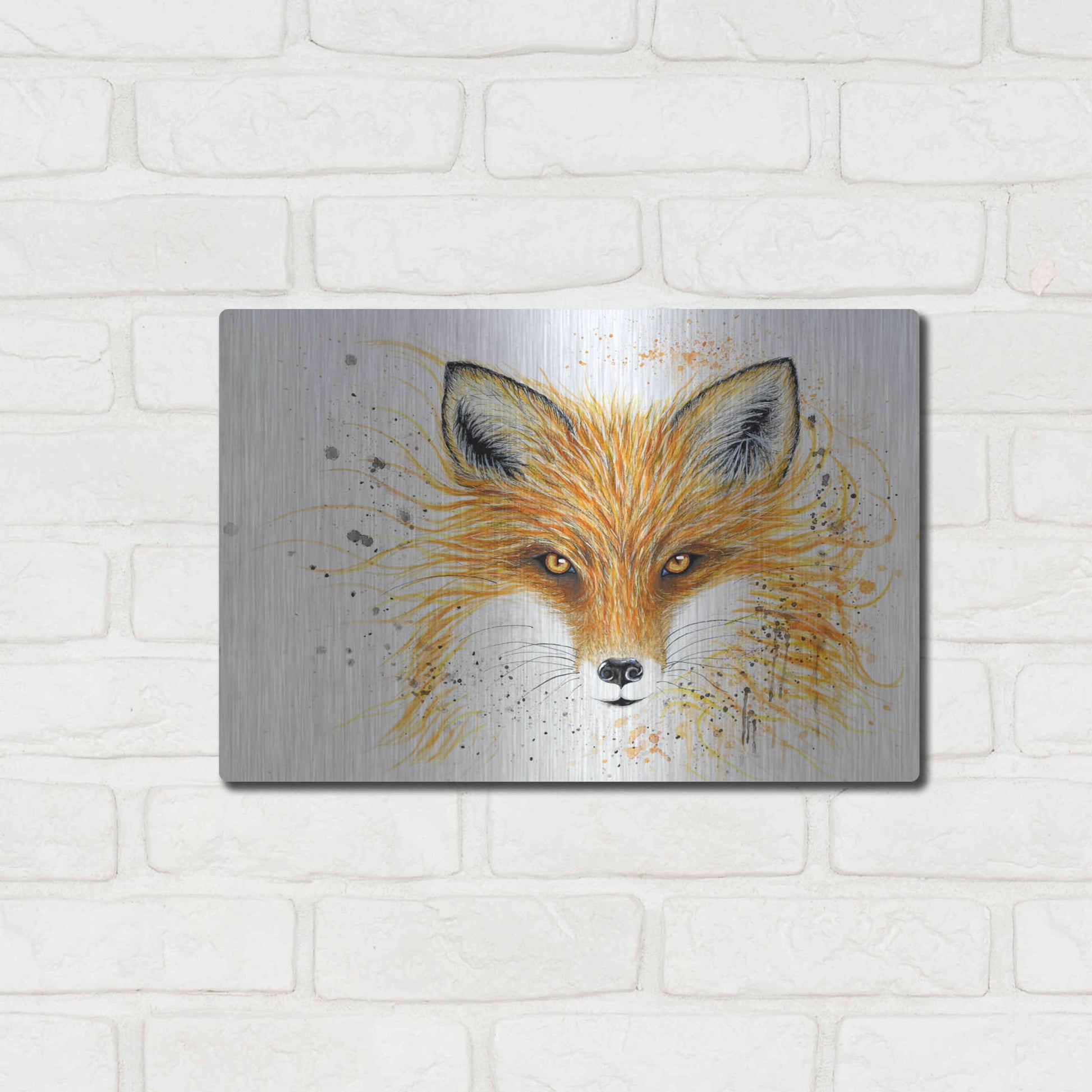 Luxe Metal Art 'Fox Fire' by Michelle Faber, Metal Wall Art,16x12