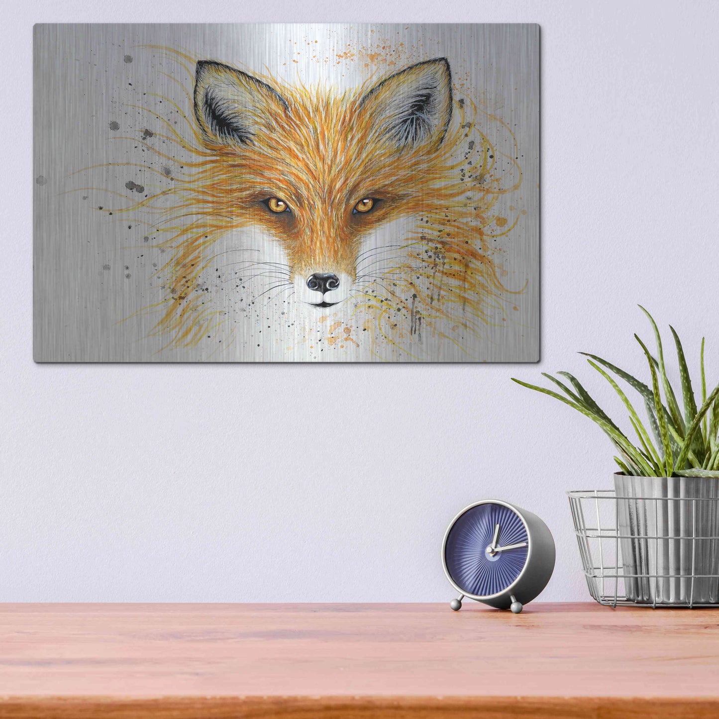 Luxe Metal Art 'Fox Fire' by Michelle Faber, Metal Wall Art,16x12