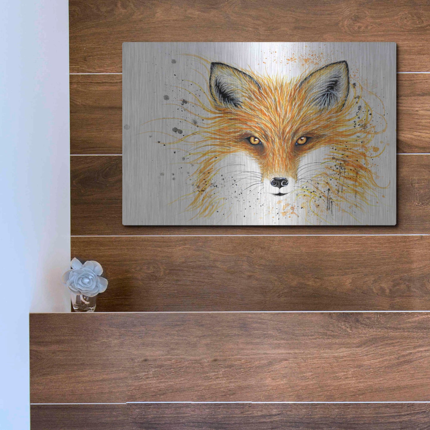 Luxe Metal Art 'Fox Fire' by Michelle Faber, Metal Wall Art,16x12