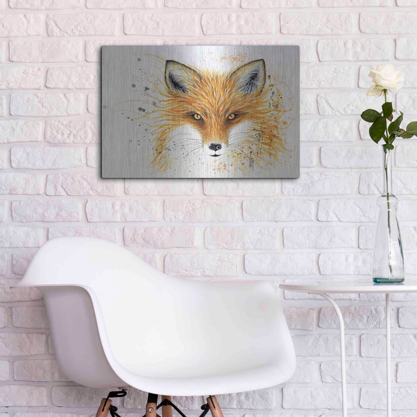 Luxe Metal Art 'Fox Fire' by Michelle Faber, Metal Wall Art,24x16