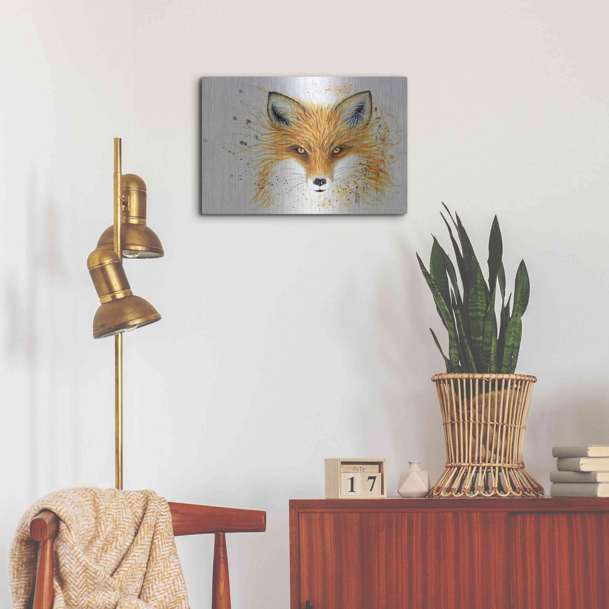 Luxe Metal Art 'Fox Fire' by Michelle Faber, Metal Wall Art,24x16