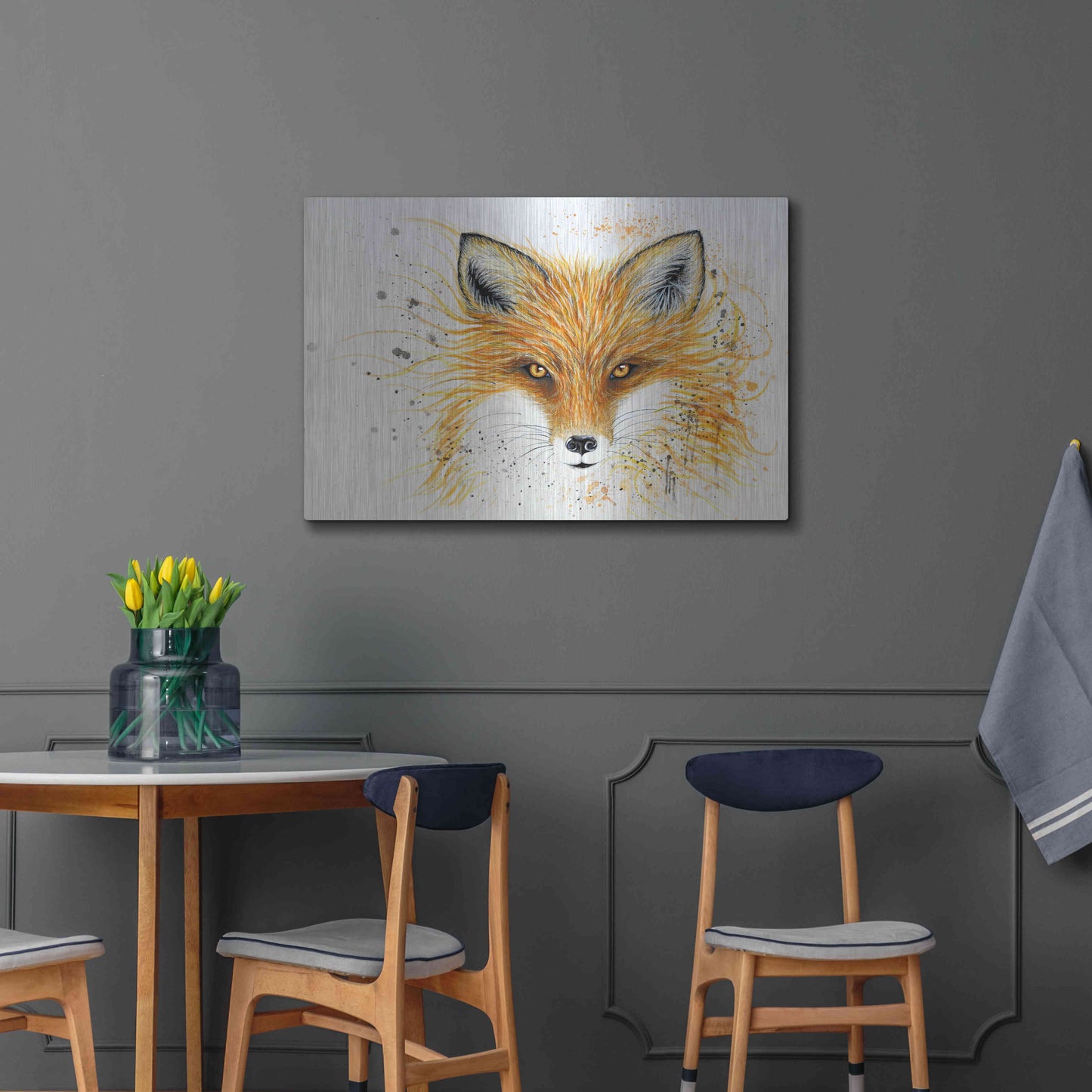 Luxe Metal Art 'Fox Fire' by Michelle Faber, Metal Wall Art,36x24