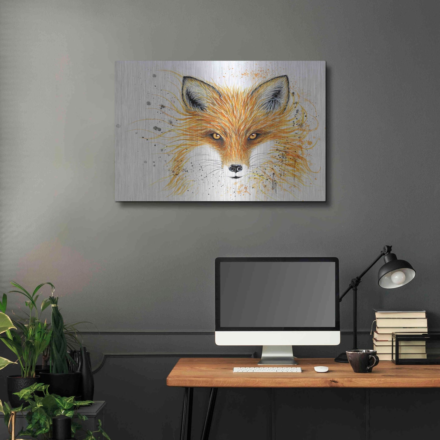 Luxe Metal Art 'Fox Fire' by Michelle Faber, Metal Wall Art,36x24