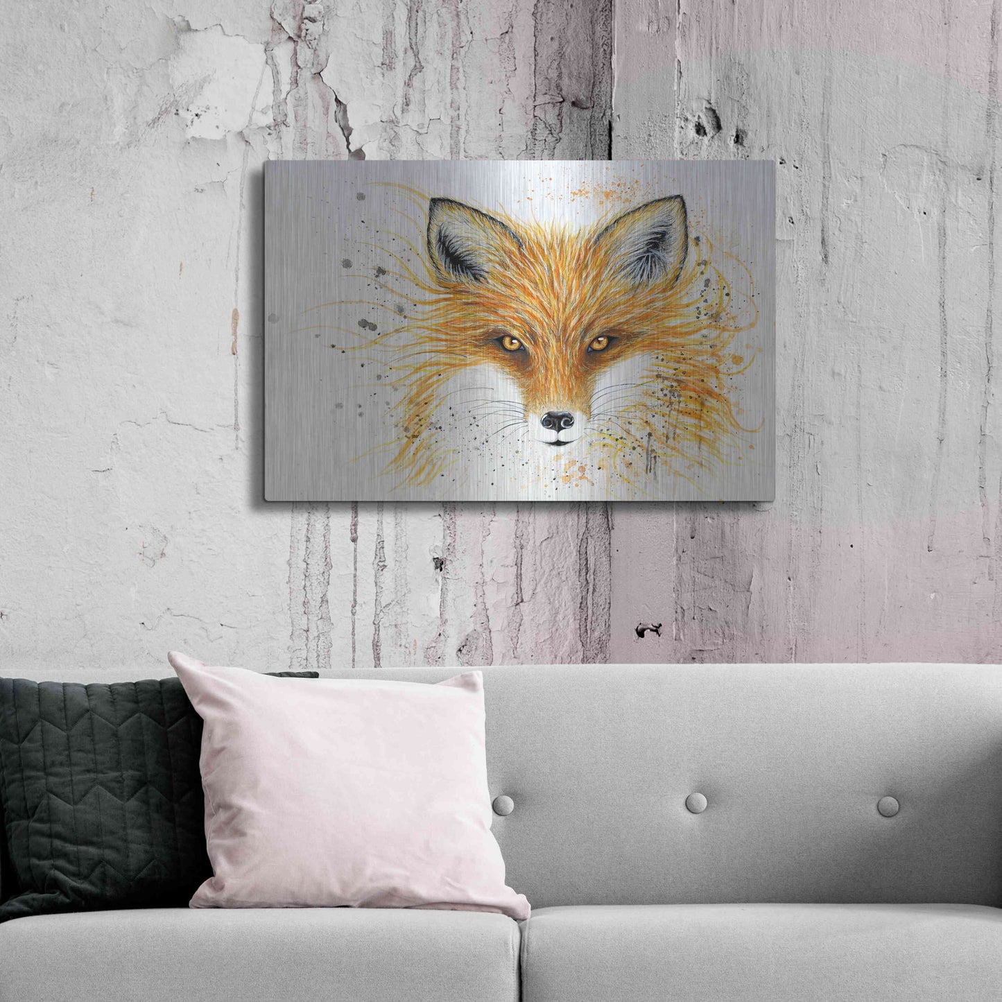 Luxe Metal Art 'Fox Fire' by Michelle Faber, Metal Wall Art,36x24
