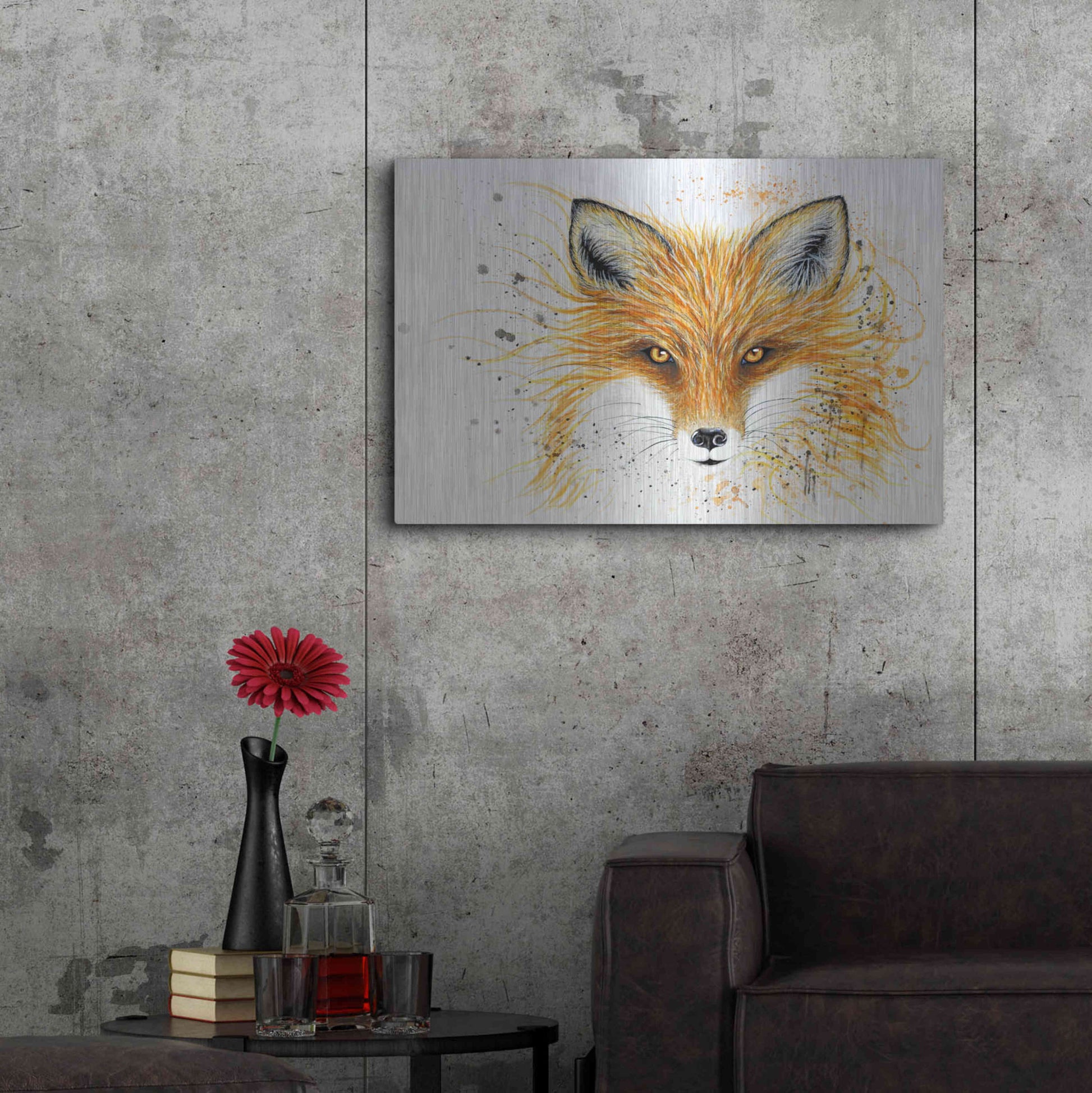 Luxe Metal Art 'Fox Fire' by Michelle Faber, Metal Wall Art,36x24