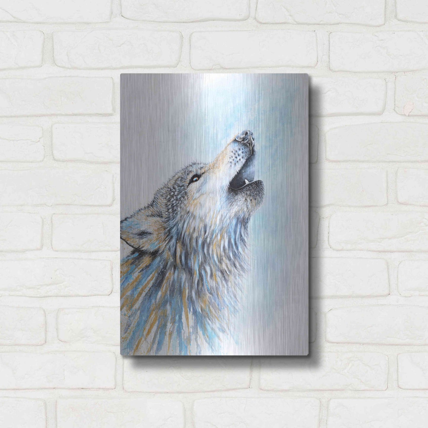 Luxe Metal Art 'Howling Wolf' by Michelle Faber, Metal Wall Art,12x16