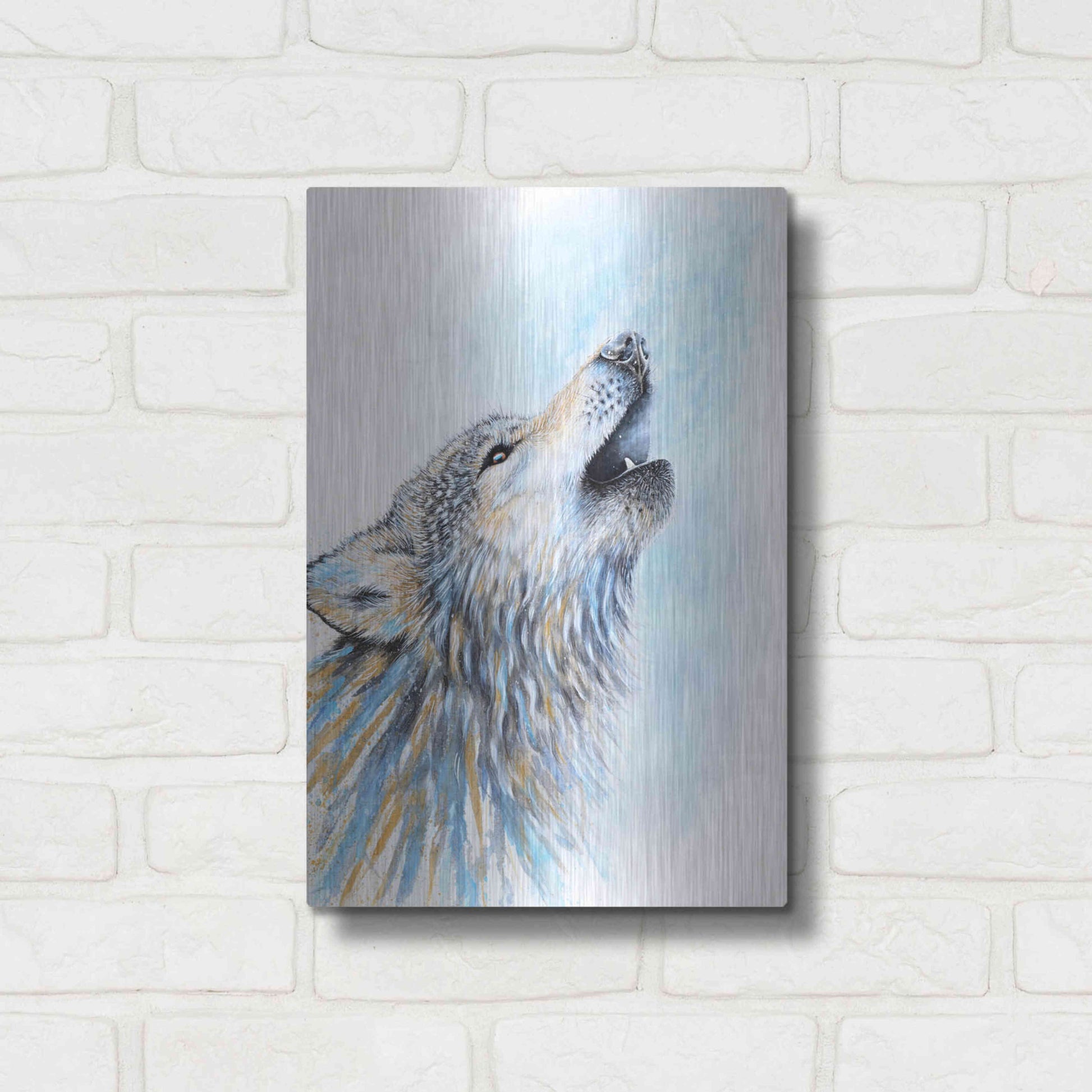 Luxe Metal Art 'Howling Wolf' by Michelle Faber, Metal Wall Art,12x16
