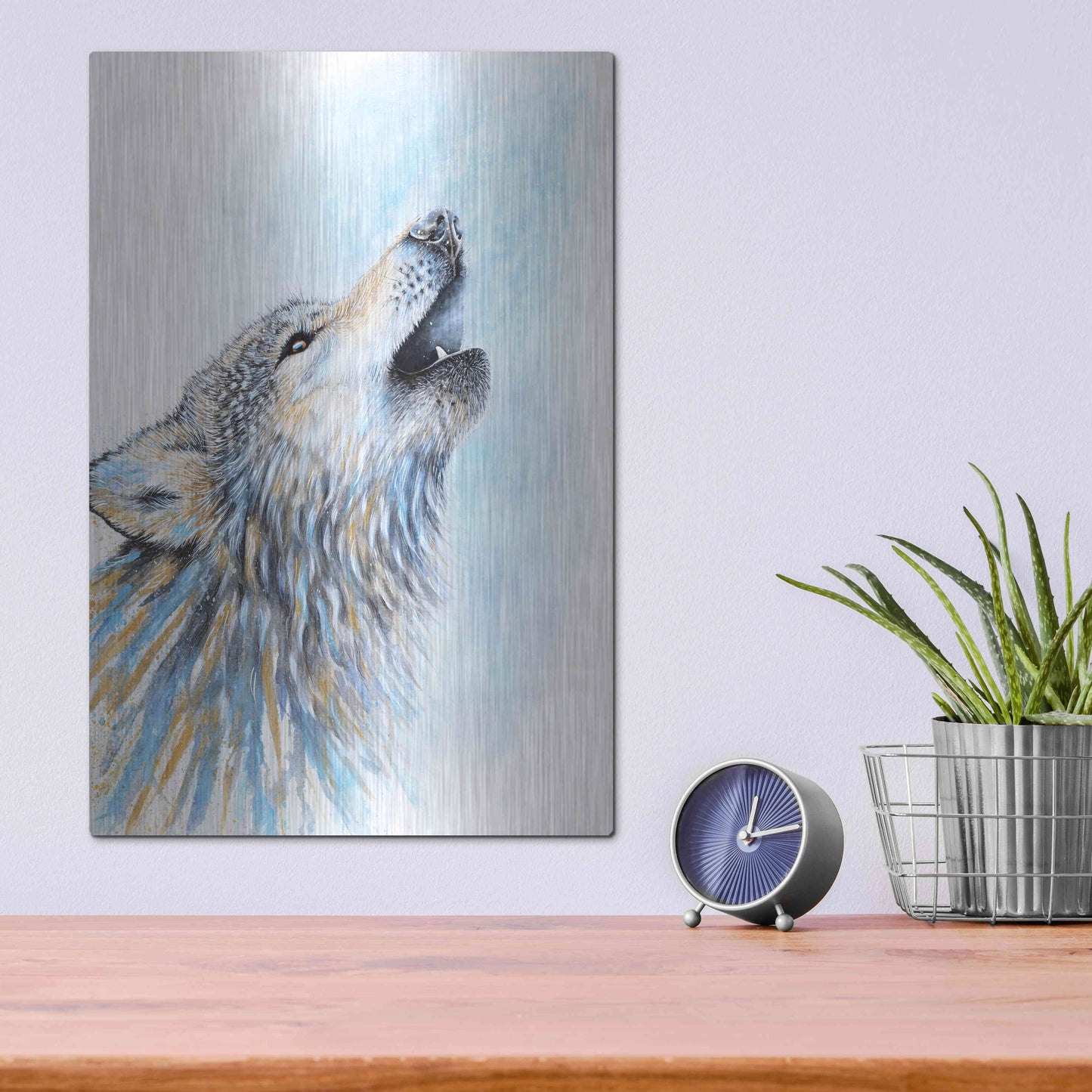 Luxe Metal Art 'Howling Wolf' by Michelle Faber, Metal Wall Art,12x16