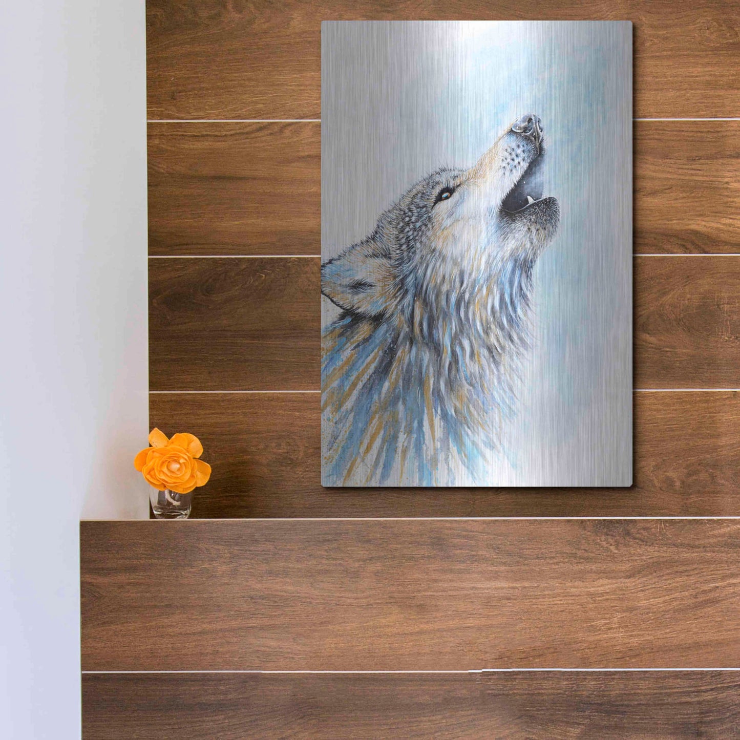 Luxe Metal Art 'Howling Wolf' by Michelle Faber, Metal Wall Art,12x16