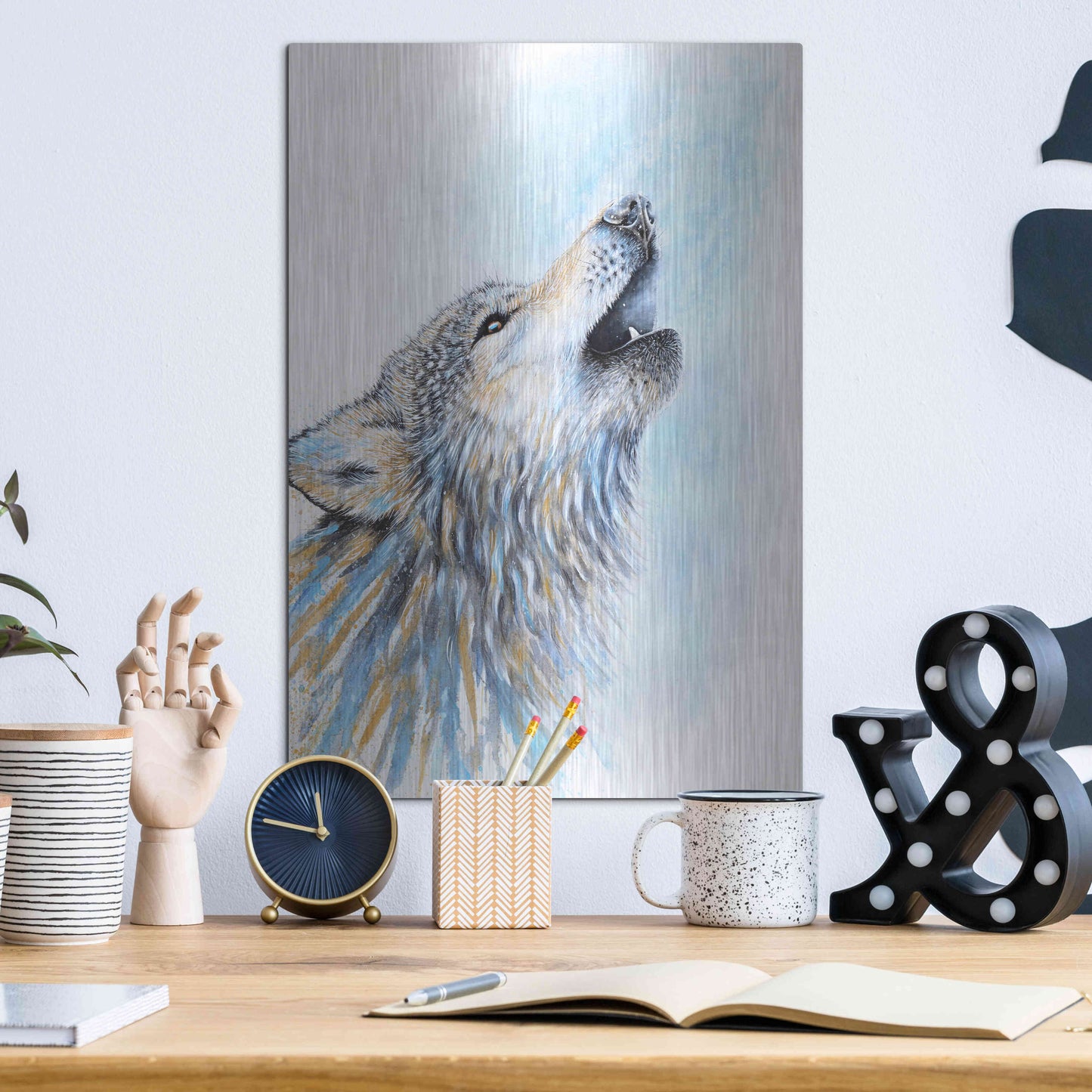 Luxe Metal Art 'Howling Wolf' by Michelle Faber, Metal Wall Art,12x16