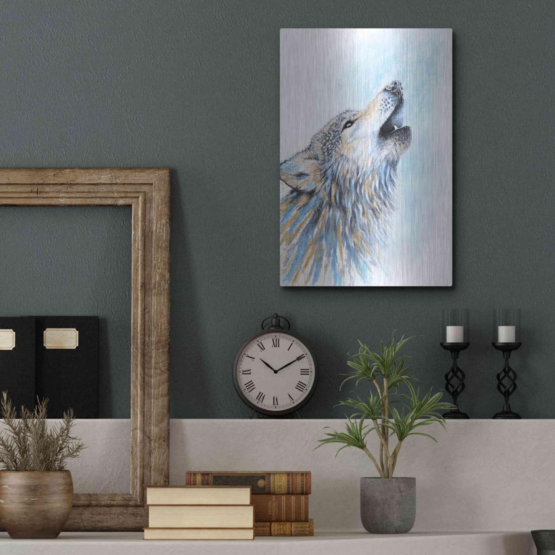 Luxe Metal Art 'Howling Wolf' by Michelle Faber, Metal Wall Art,12x16