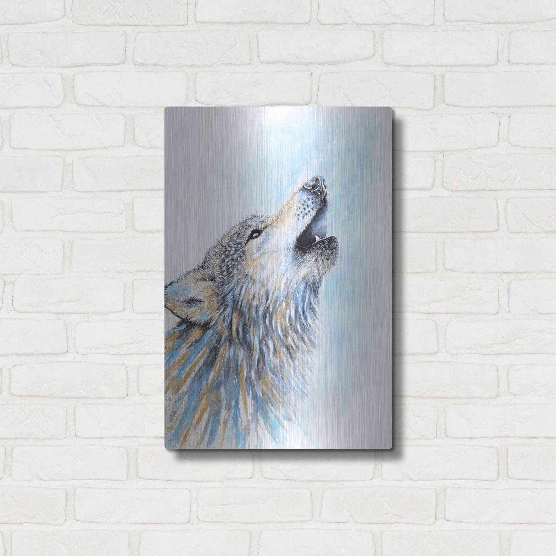 Luxe Metal Art 'Howling Wolf' by Michelle Faber, Metal Wall Art,16x24