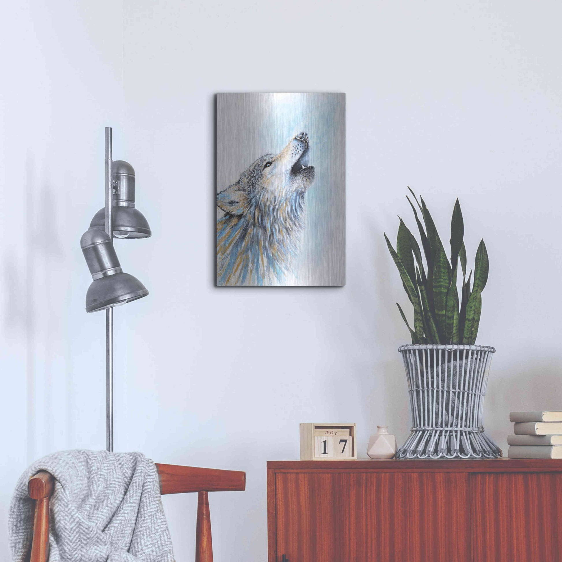 Luxe Metal Art 'Howling Wolf' by Michelle Faber, Metal Wall Art,16x24