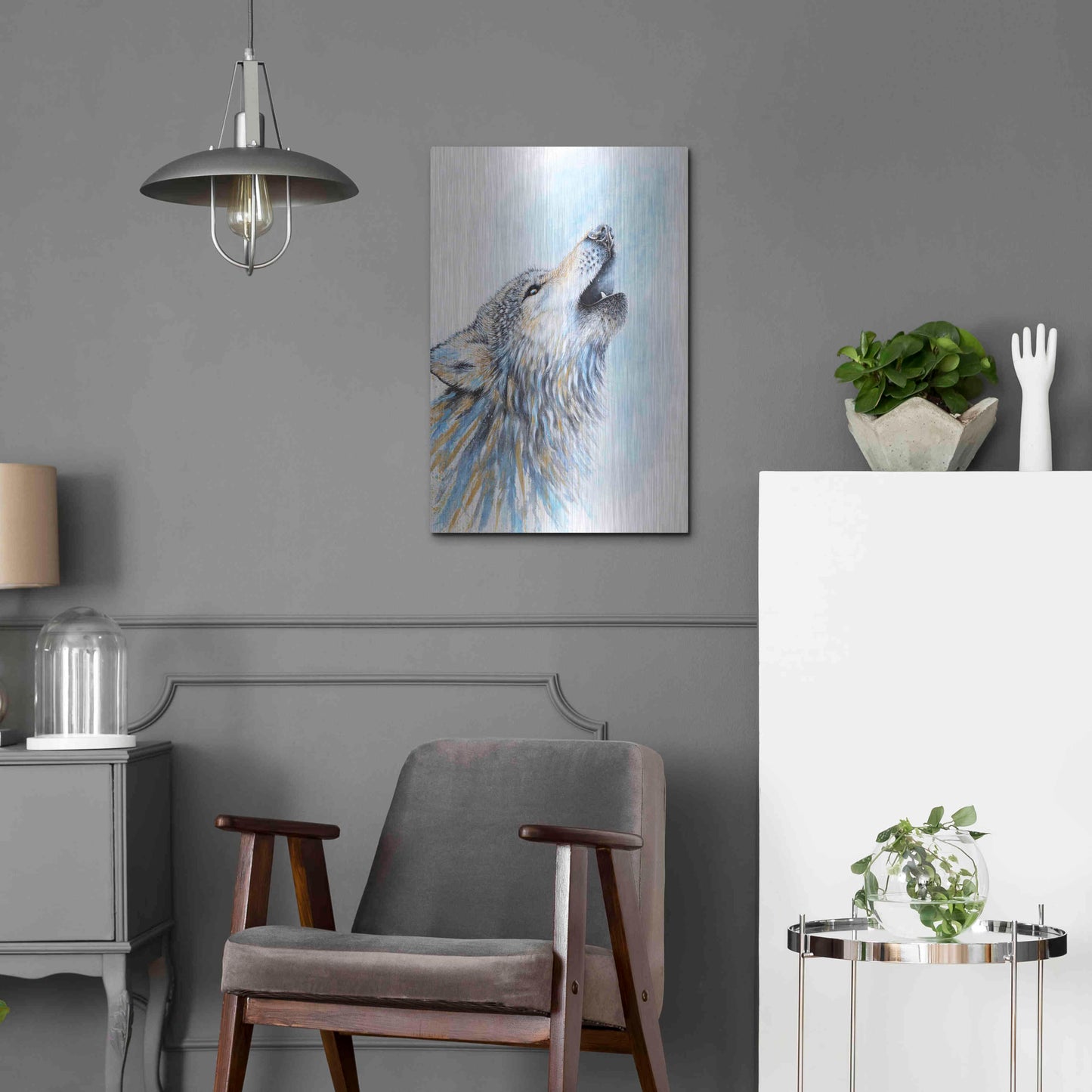 Luxe Metal Art 'Howling Wolf' by Michelle Faber, Metal Wall Art,16x24