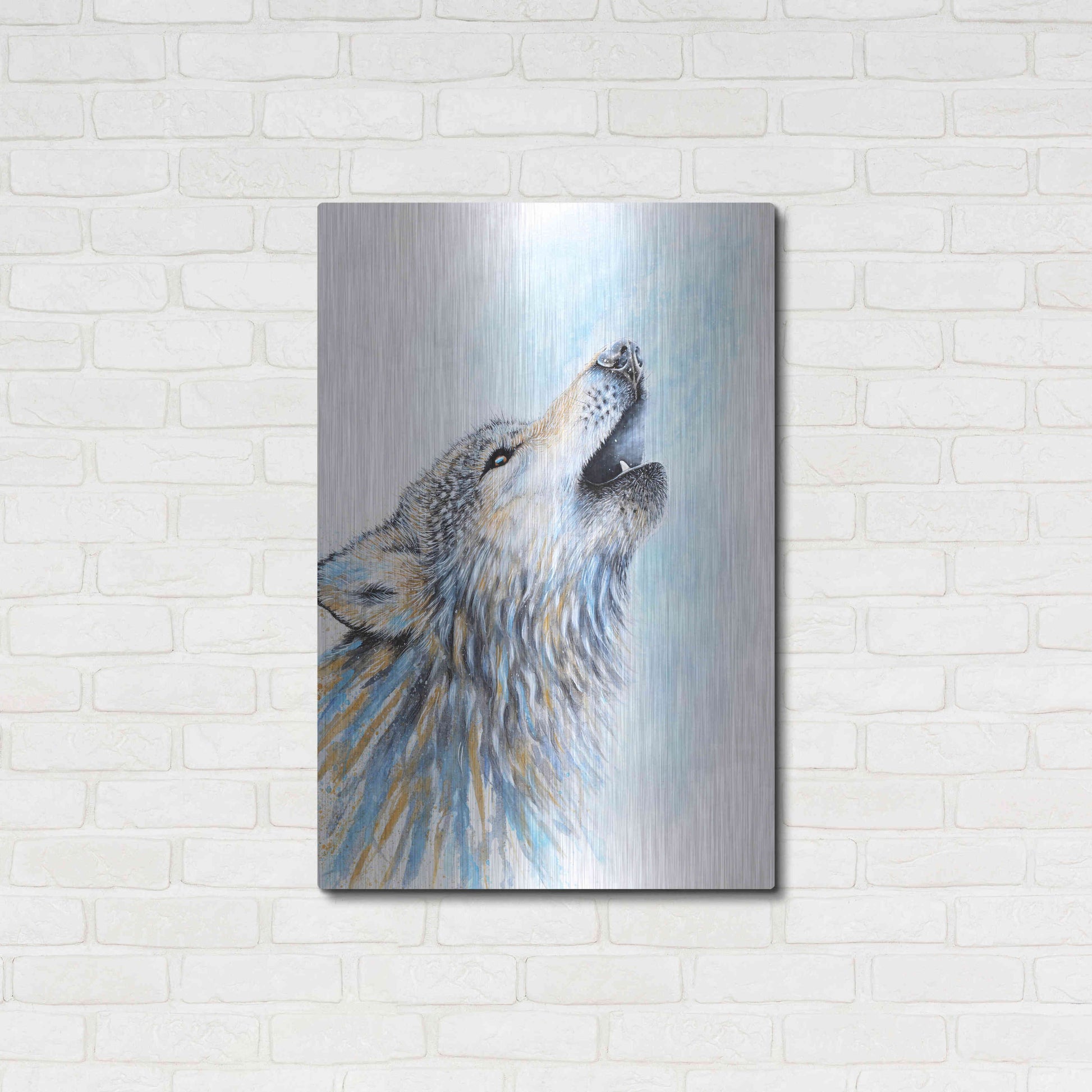 Luxe Metal Art 'Howling Wolf' by Michelle Faber, Metal Wall Art,24x36