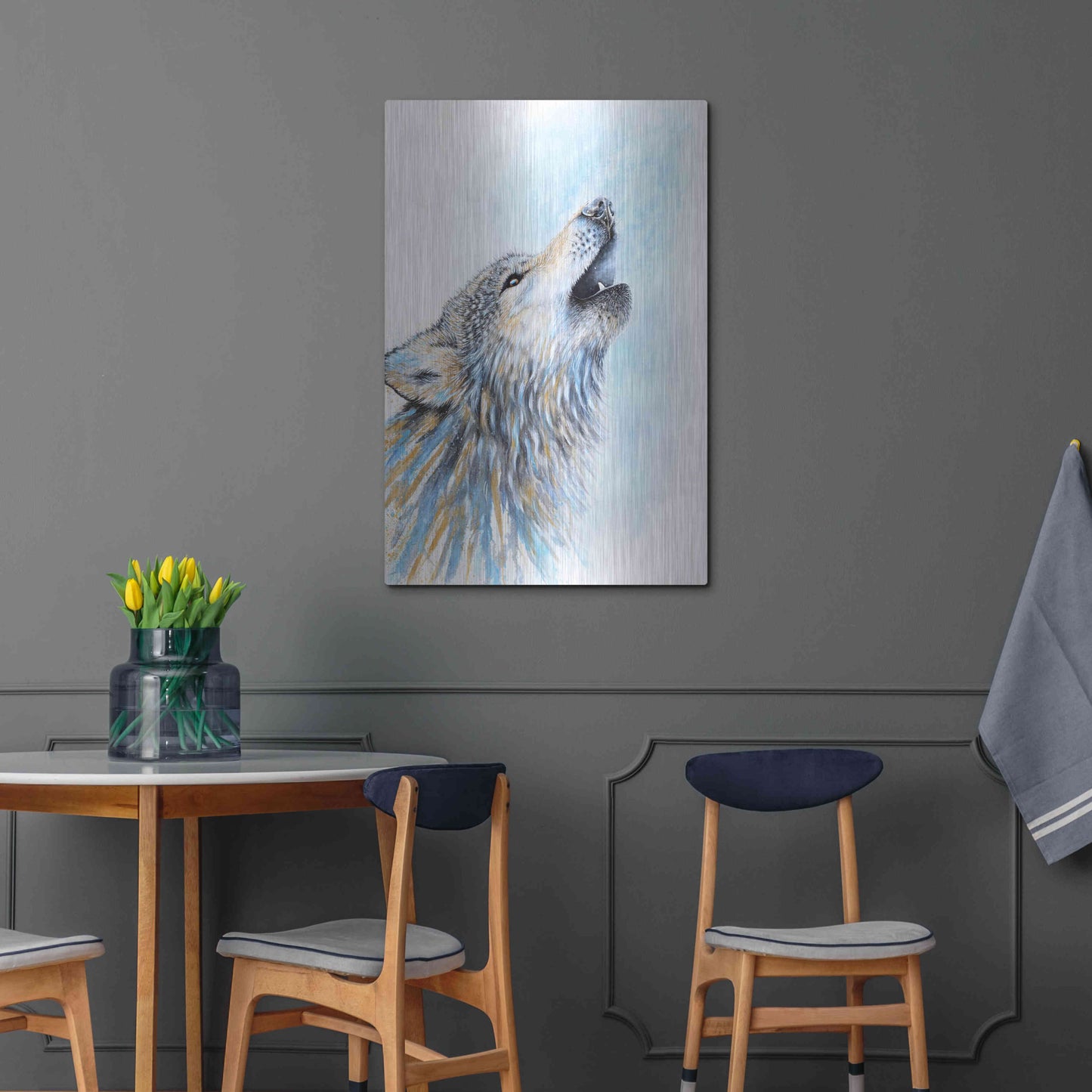 Luxe Metal Art 'Howling Wolf' by Michelle Faber, Metal Wall Art,24x36