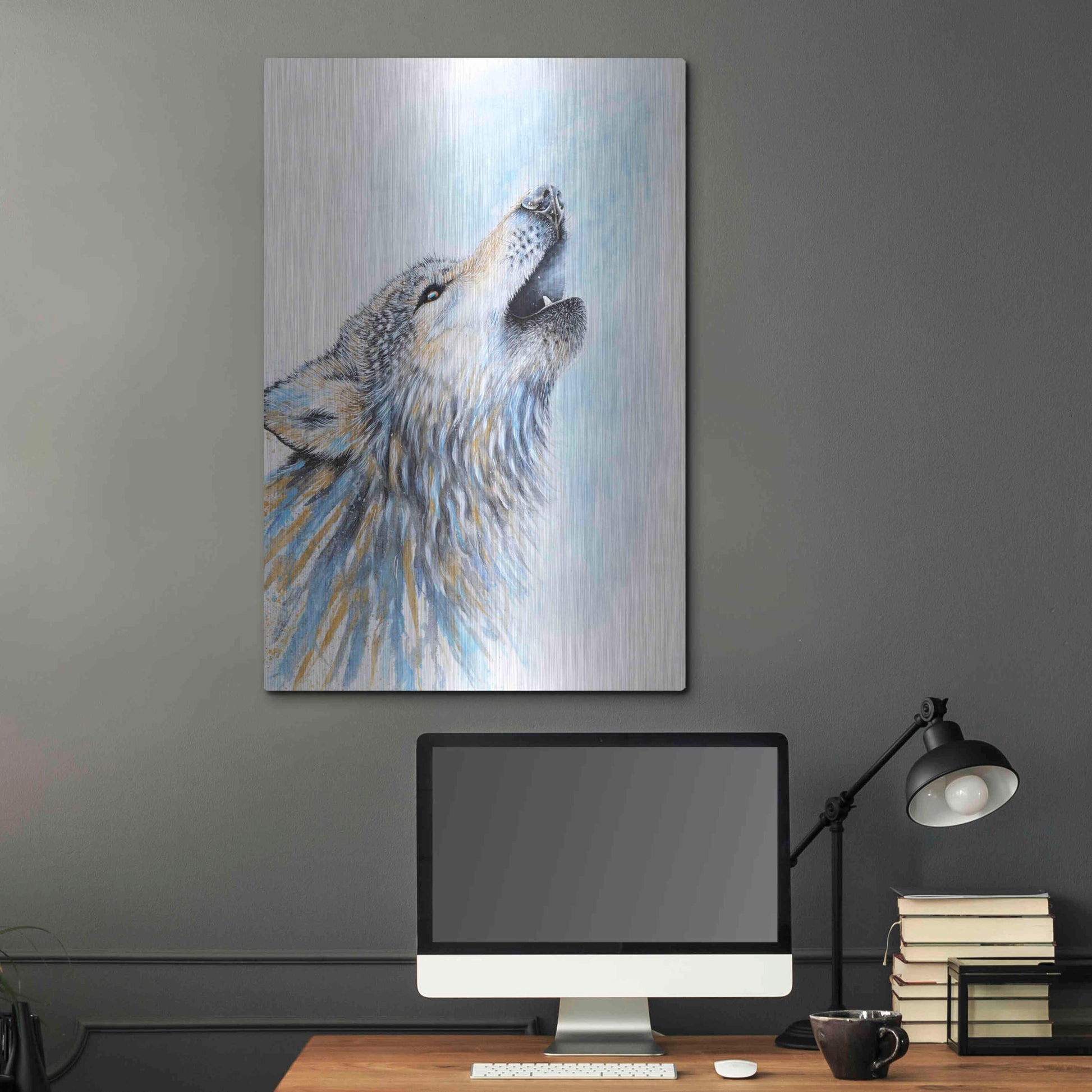 Luxe Metal Art 'Howling Wolf' by Michelle Faber, Metal Wall Art,24x36