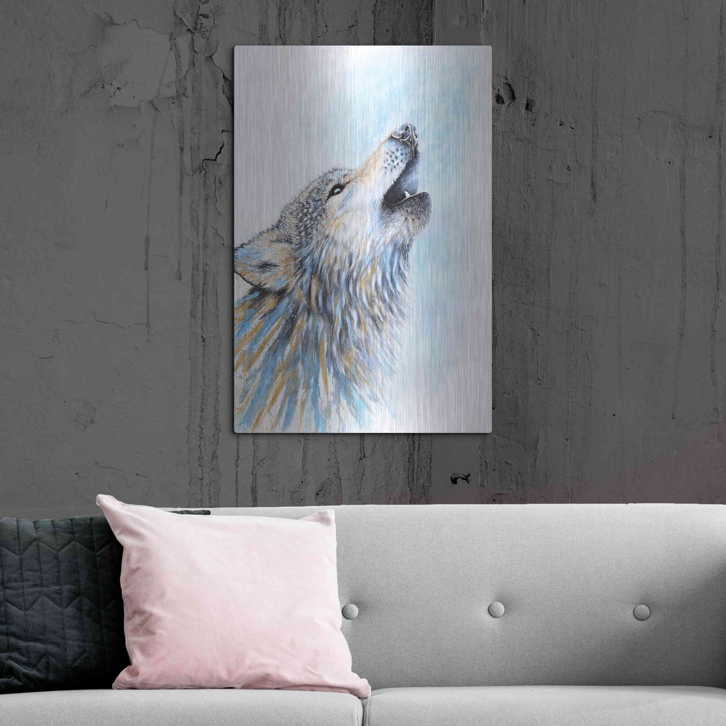 Luxe Metal Art 'Howling Wolf' by Michelle Faber, Metal Wall Art,24x36