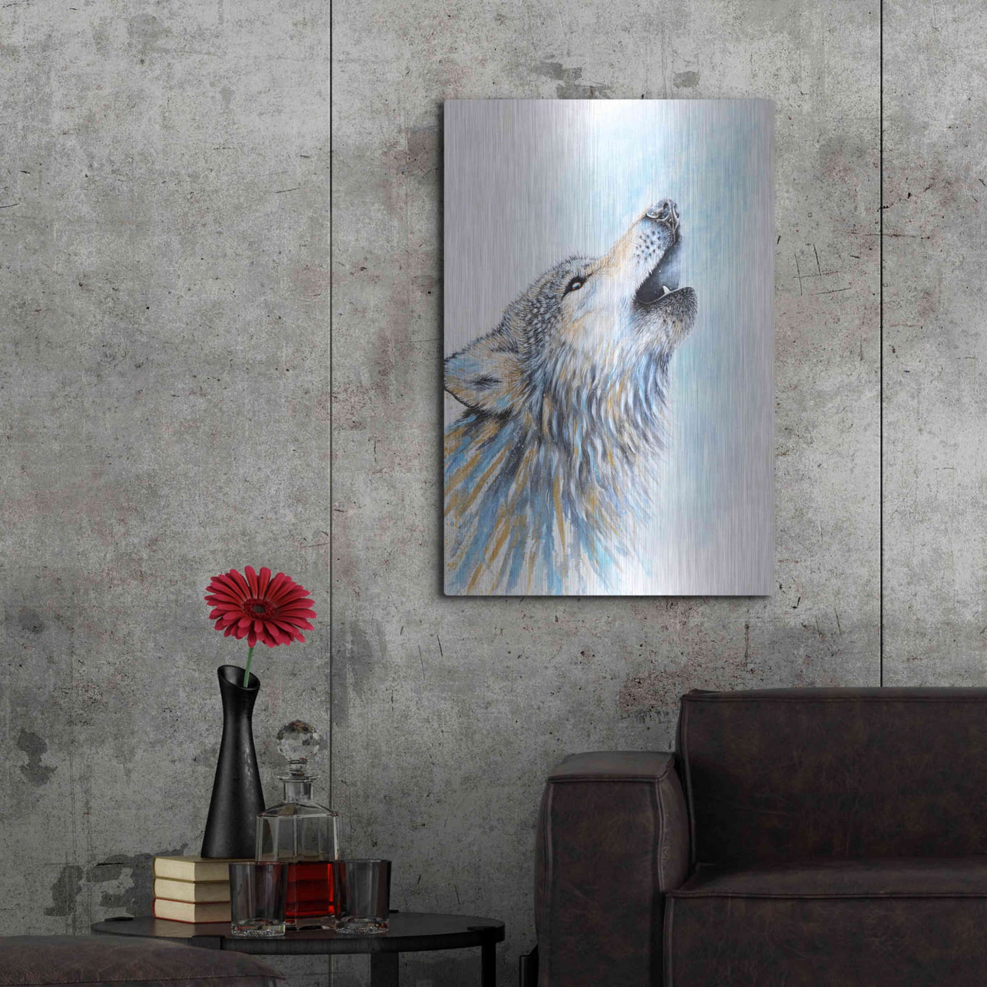 Luxe Metal Art 'Howling Wolf' by Michelle Faber, Metal Wall Art,24x36