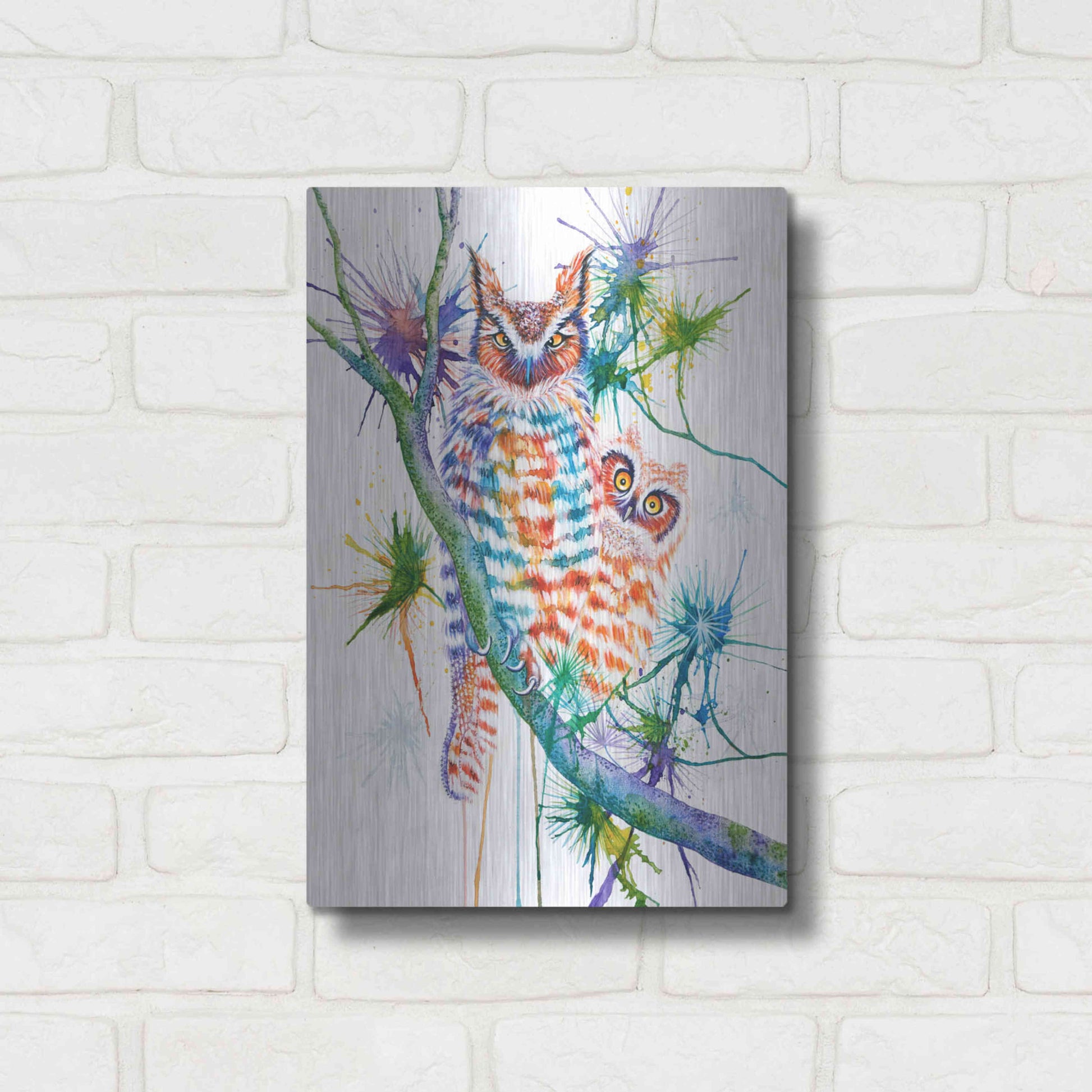 Luxe Metal Art 'Momma and Baby Owl' by Michelle Faber, Metal Wall Art,12x16