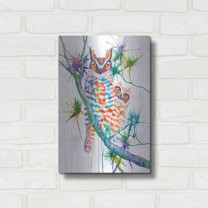 Luxe Metal Art 'Momma and Baby Owl' by Michelle Faber, Metal Wall Art,12x16