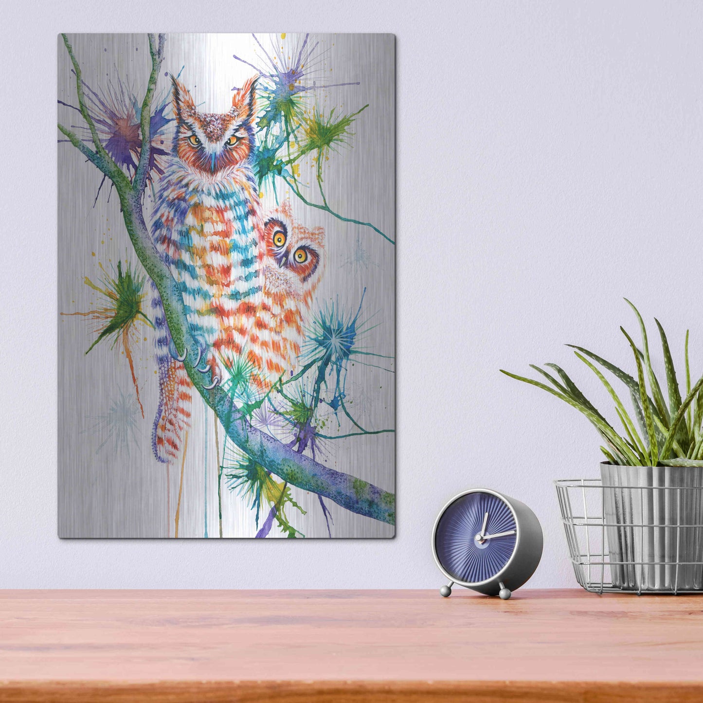 Luxe Metal Art 'Momma and Baby Owl' by Michelle Faber, Metal Wall Art,12x16