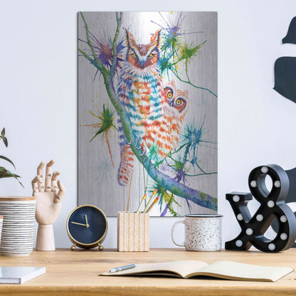 Luxe Metal Art 'Momma and Baby Owl' by Michelle Faber, Metal Wall Art,12x16