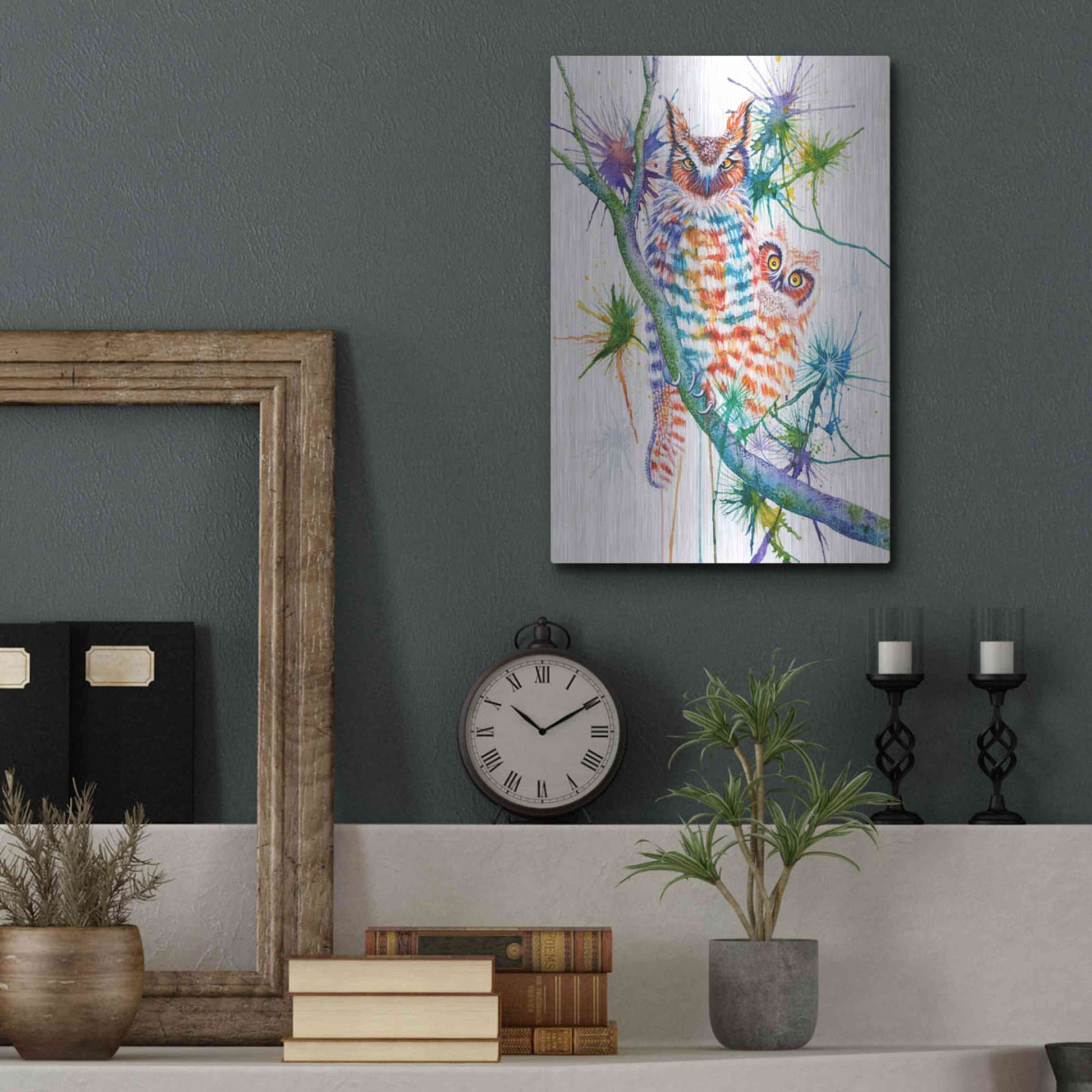 Luxe Metal Art 'Momma and Baby Owl' by Michelle Faber, Metal Wall Art,12x16