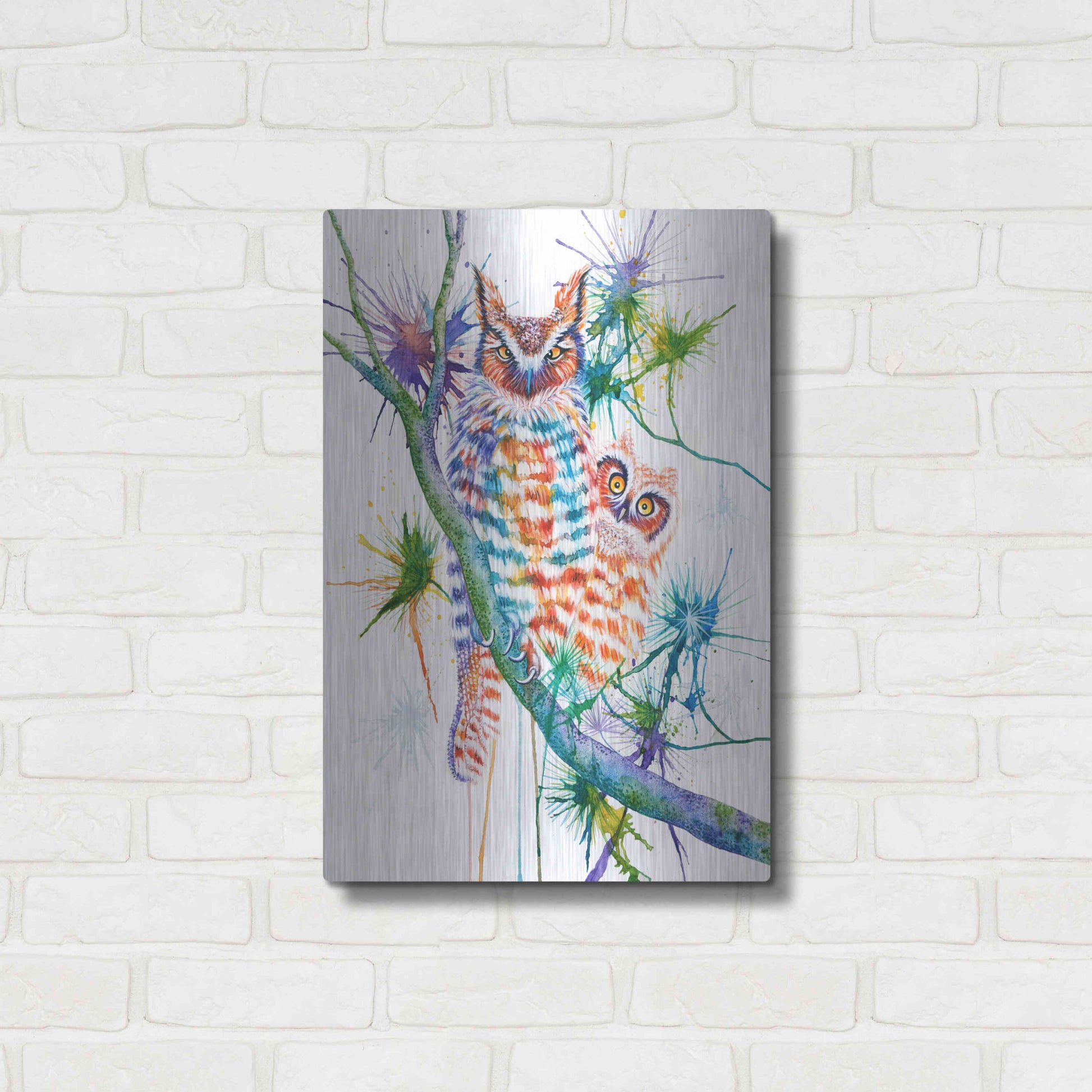 Luxe Metal Art 'Momma and Baby Owl' by Michelle Faber, Metal Wall Art,16x24