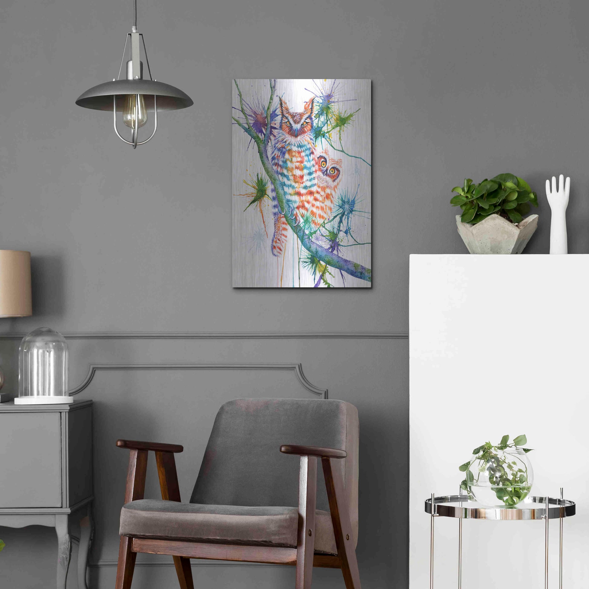 Luxe Metal Art 'Momma and Baby Owl' by Michelle Faber, Metal Wall Art,16x24