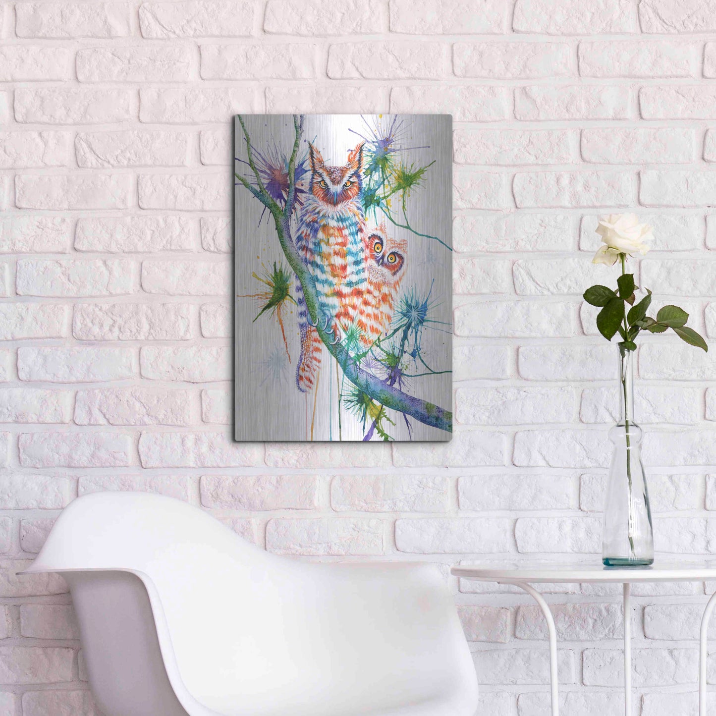 Luxe Metal Art 'Momma and Baby Owl' by Michelle Faber, Metal Wall Art,16x24